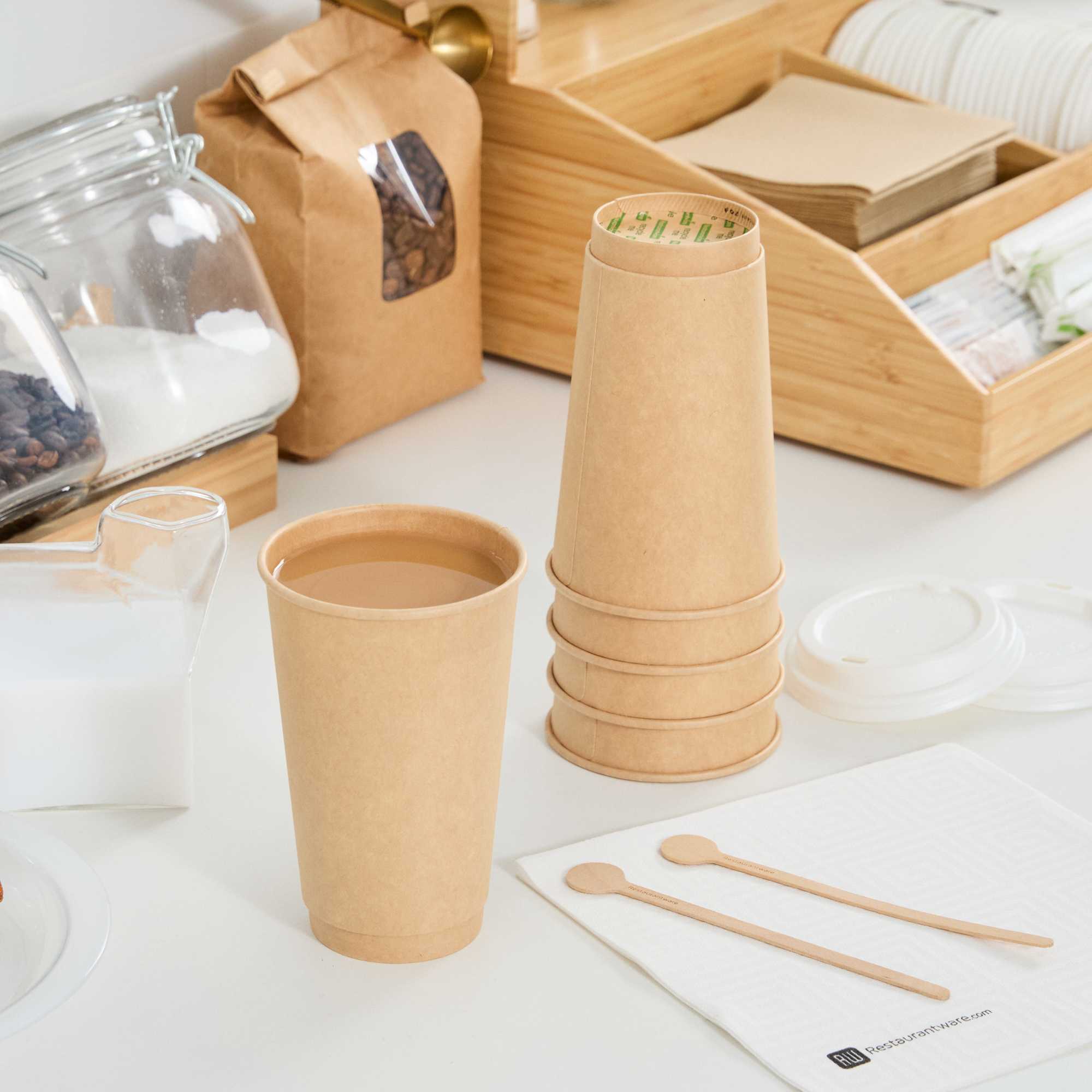 Restpresso 16 oz Kraft Paper Coffee Cup - Double Wall - 3 1/2" x 3 1/2" x 5 1/2" - 25 count box