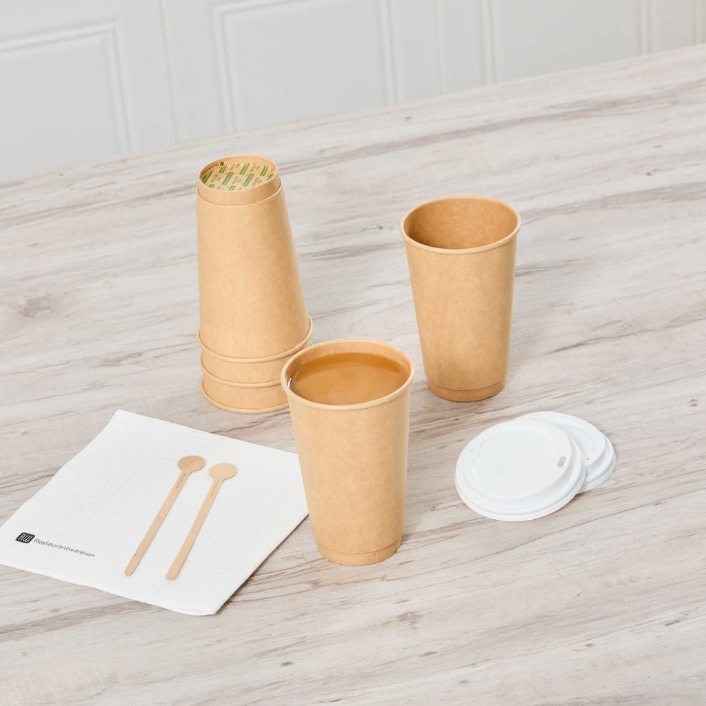 Restpresso 16 oz Kraft Paper Coffee Cup - Double Wall - 3 1/2" x 3 1/2" x 5 1/2" - 25 count box