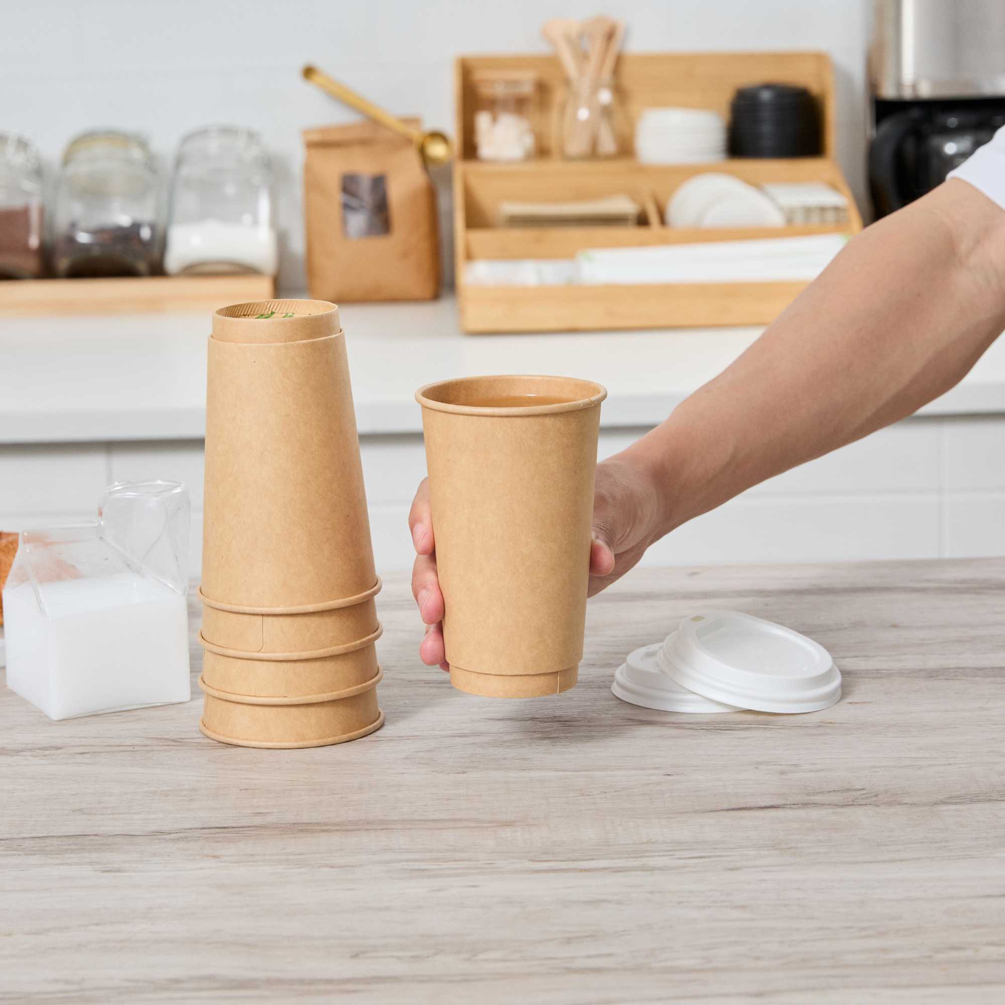 Restpresso 16 oz Kraft Paper Coffee Cup - Double Wall - 3 1/2" x 3 1/2" x 5 1/2" - 500 count box