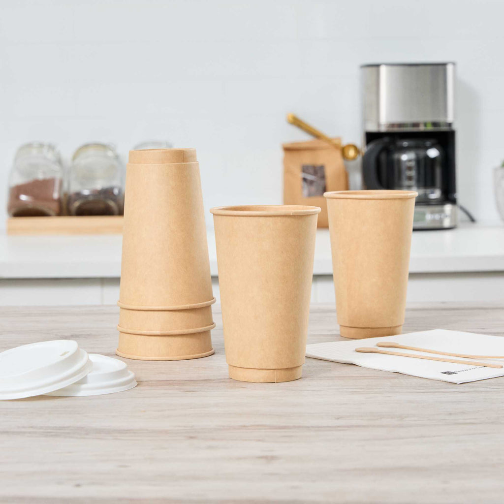 Restpresso 16 oz Kraft Paper Coffee Cup - Double Wall - 3 1/2" x 3 1/2" x 5 1/2" - 500 count box