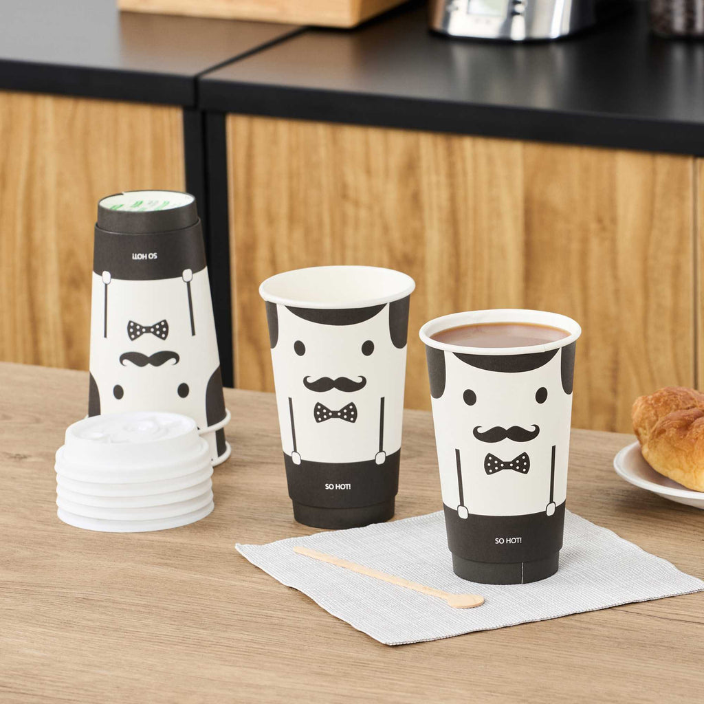 Restpresso 16 oz Monsieur Paper Coffee Cup - Double Wall - 3 1/2" x 3 1/2" x 5 1/2" - 25 count box