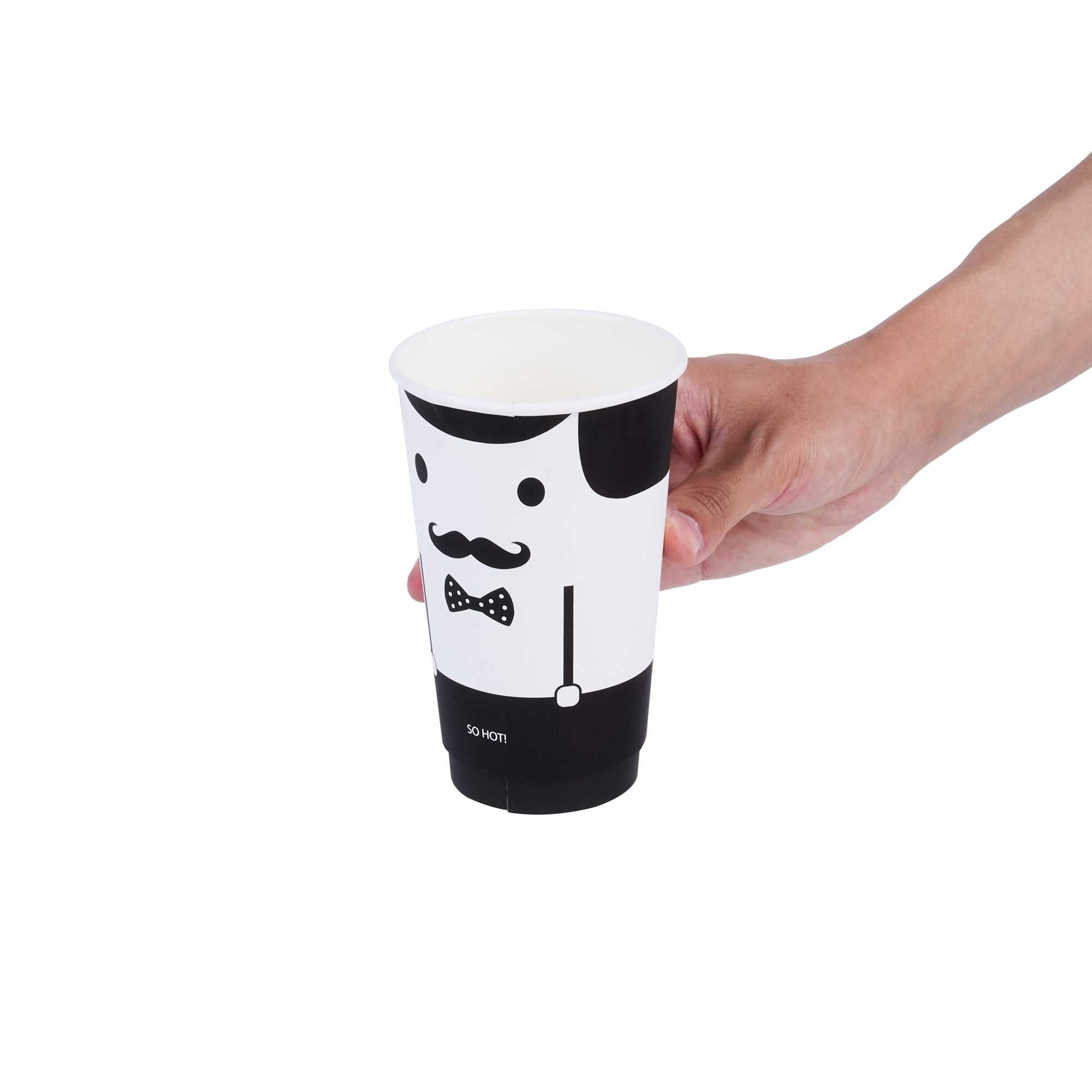 Restpresso 16 oz Monsieur Paper Coffee Cup - Double Wall - 3 1/2" x 3 1/2" x 5 1/2" - 25 count box