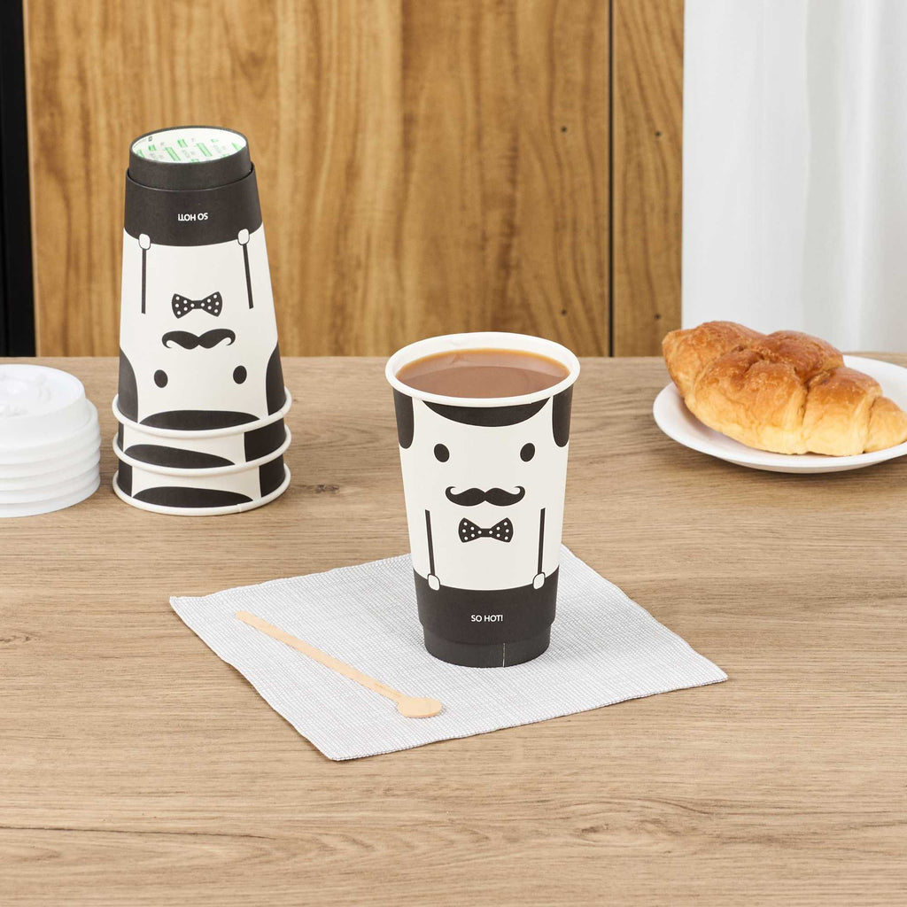 Restpresso 16 oz Monsieur Paper Coffee Cup - Double Wall - 3 1/2" x 3 1/2" x 5 1/2" - 25 count box