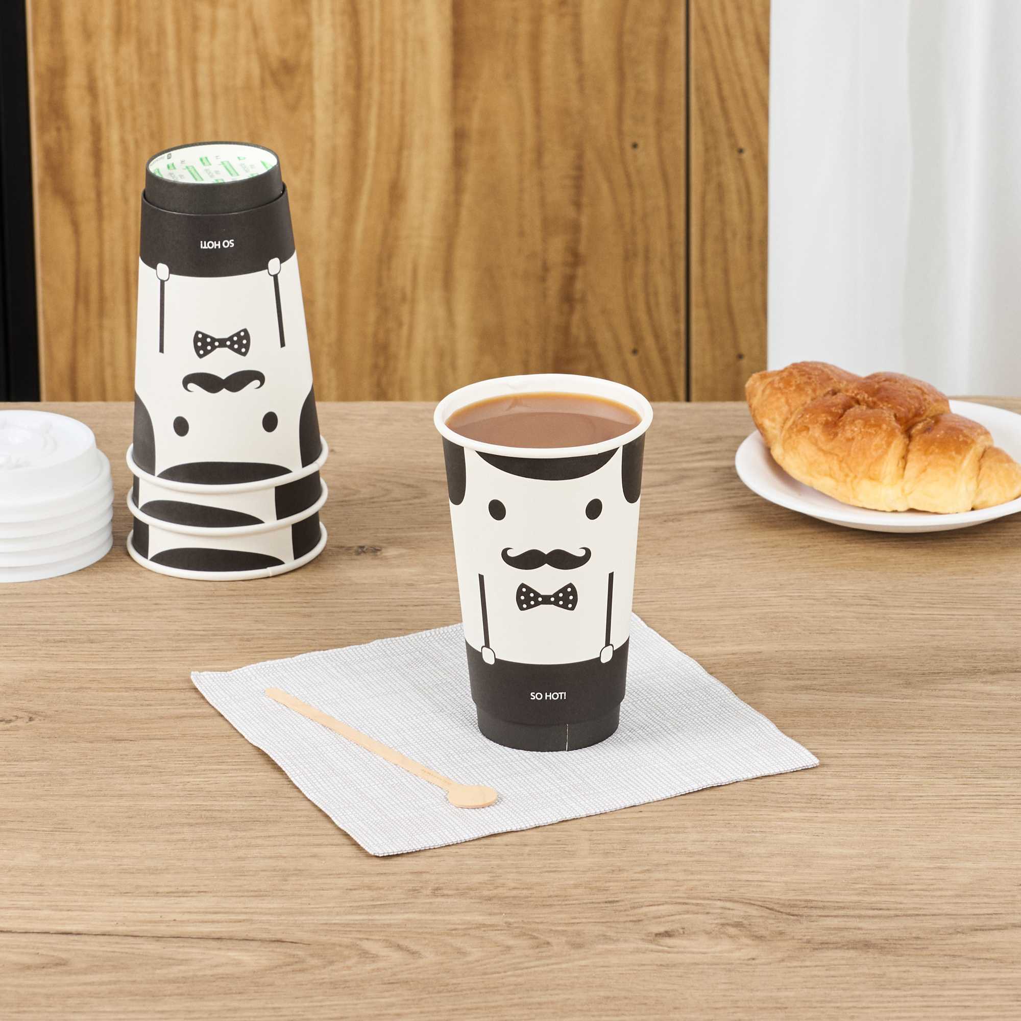Restpresso 16 oz Monsieur Paper Coffee Cup - Double Wall - 3 1/2" x 3 1/2" x 5 1/2" - 25 count box