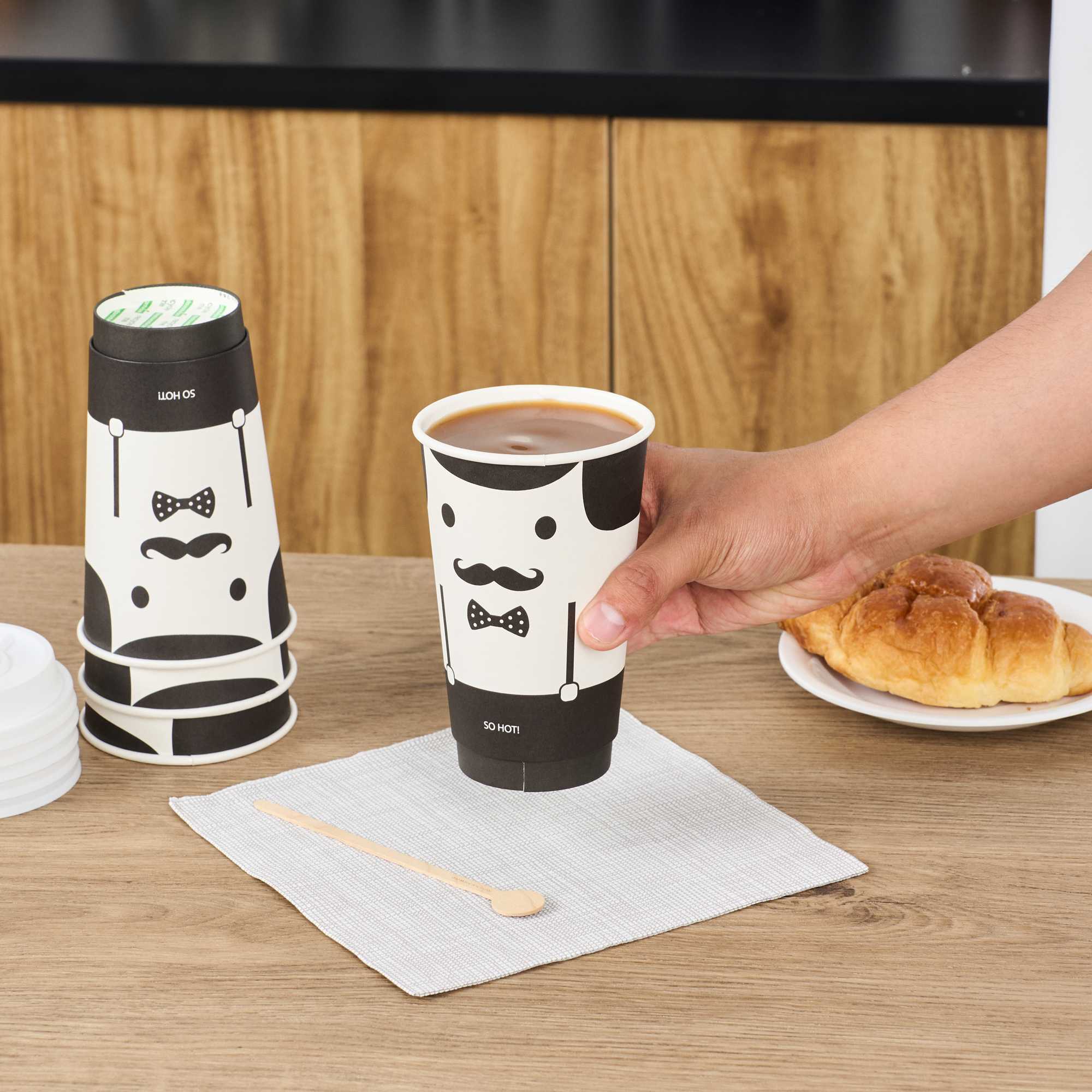 Restpresso 16 oz Monsieur Paper Coffee Cup - Double Wall - 3 1/2" x 3 1/2" x 5 1/2" - 25 count box