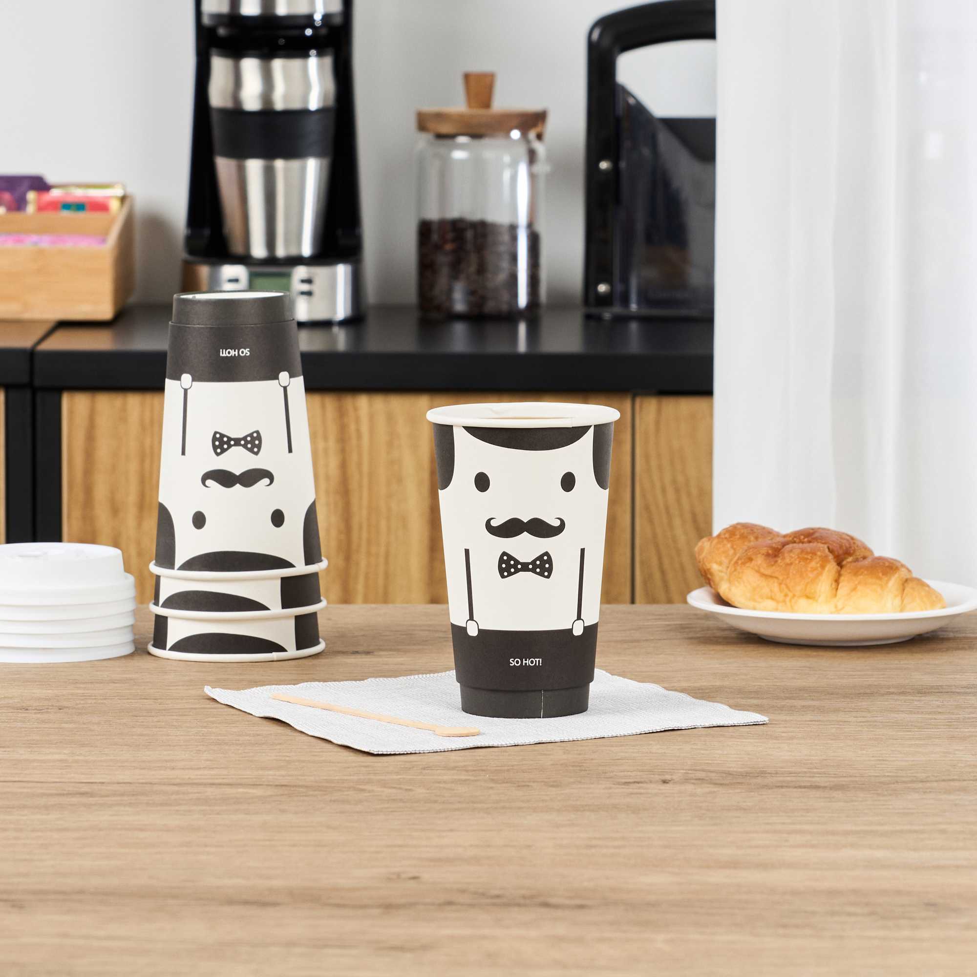 Restpresso 16 oz Monsieur Paper Coffee Cup - Double Wall - 3 1/2" x 3 1/2" x 5 1/2" - 25 count box