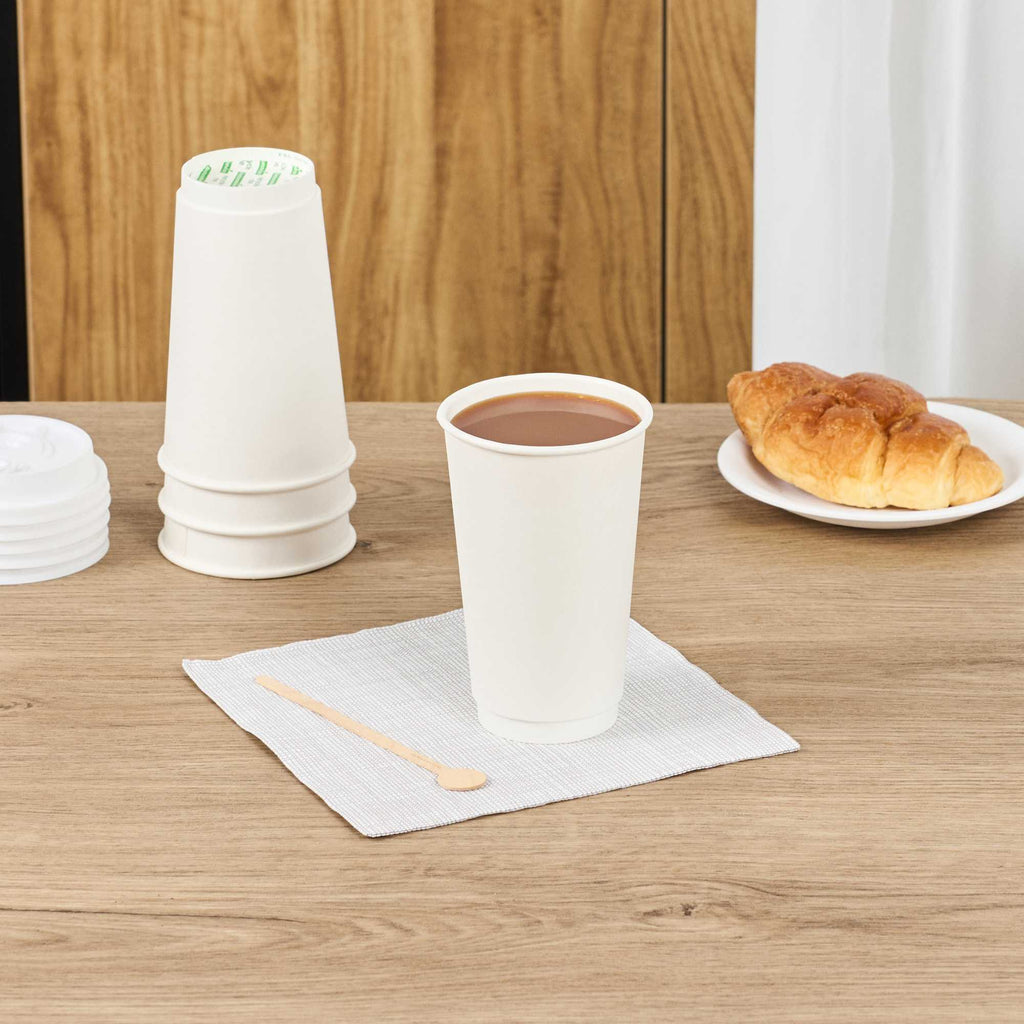 Restpresso 16 oz White Paper Coffee Cup - Double Wall - 3 1/2" x 3 1/2" x 5 1/2" - 25 count box