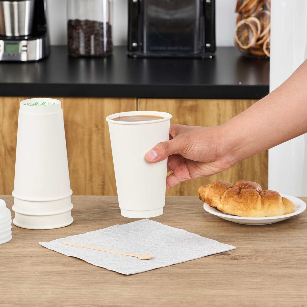 Restpresso 16 oz White Paper Coffee Cup - Double Wall - 3 1/2" x 3 1/2" x 5 1/2" - 25 count box