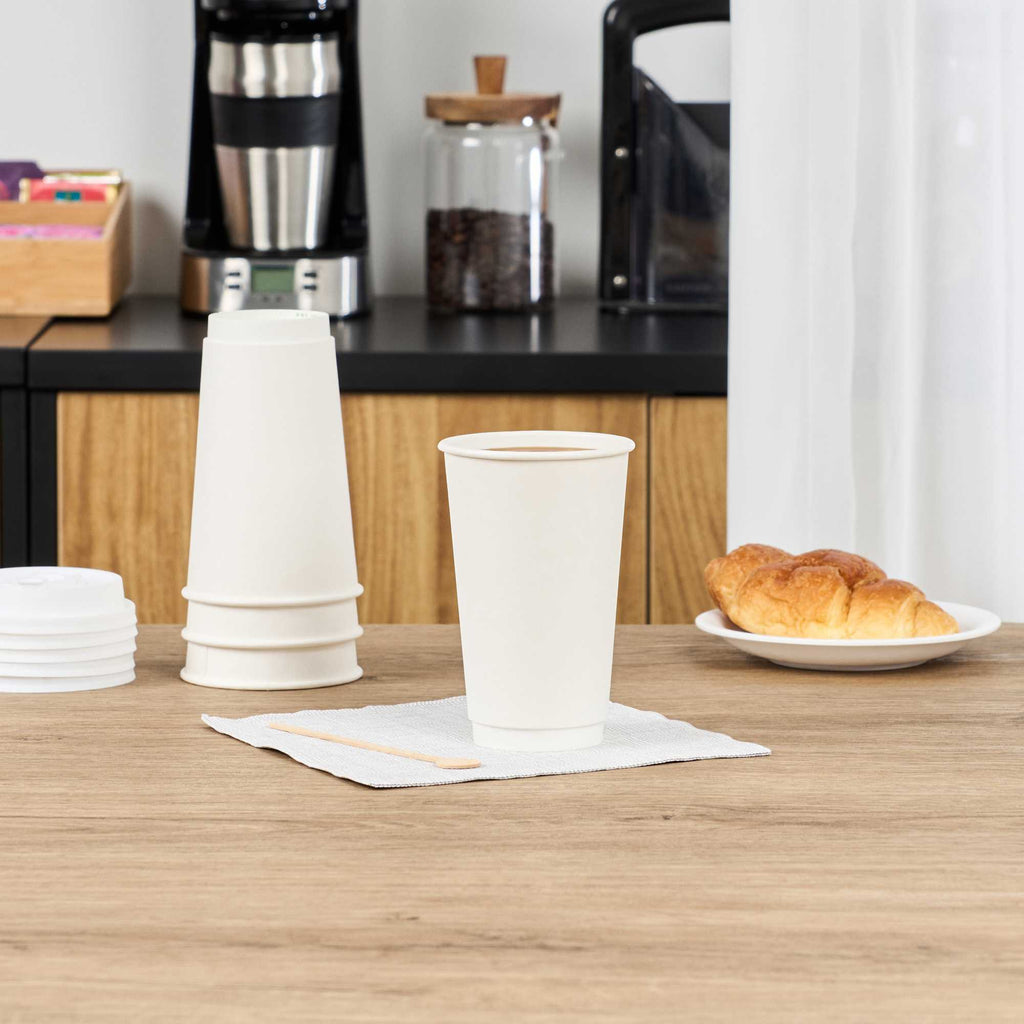 Restpresso 16 oz White Paper Coffee Cup - Double Wall - 3 1/2" x 3 1/2" x 5 1/2" - 500 count box