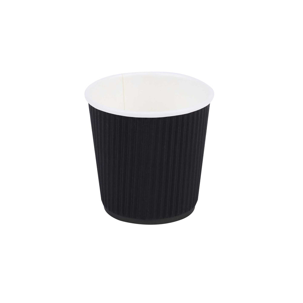 Restpresso 4 oz Black Paper Coffee Cup - Ripple Wall - 2 1/2" x 2 1/2" x 2 1/4" - 25 count box