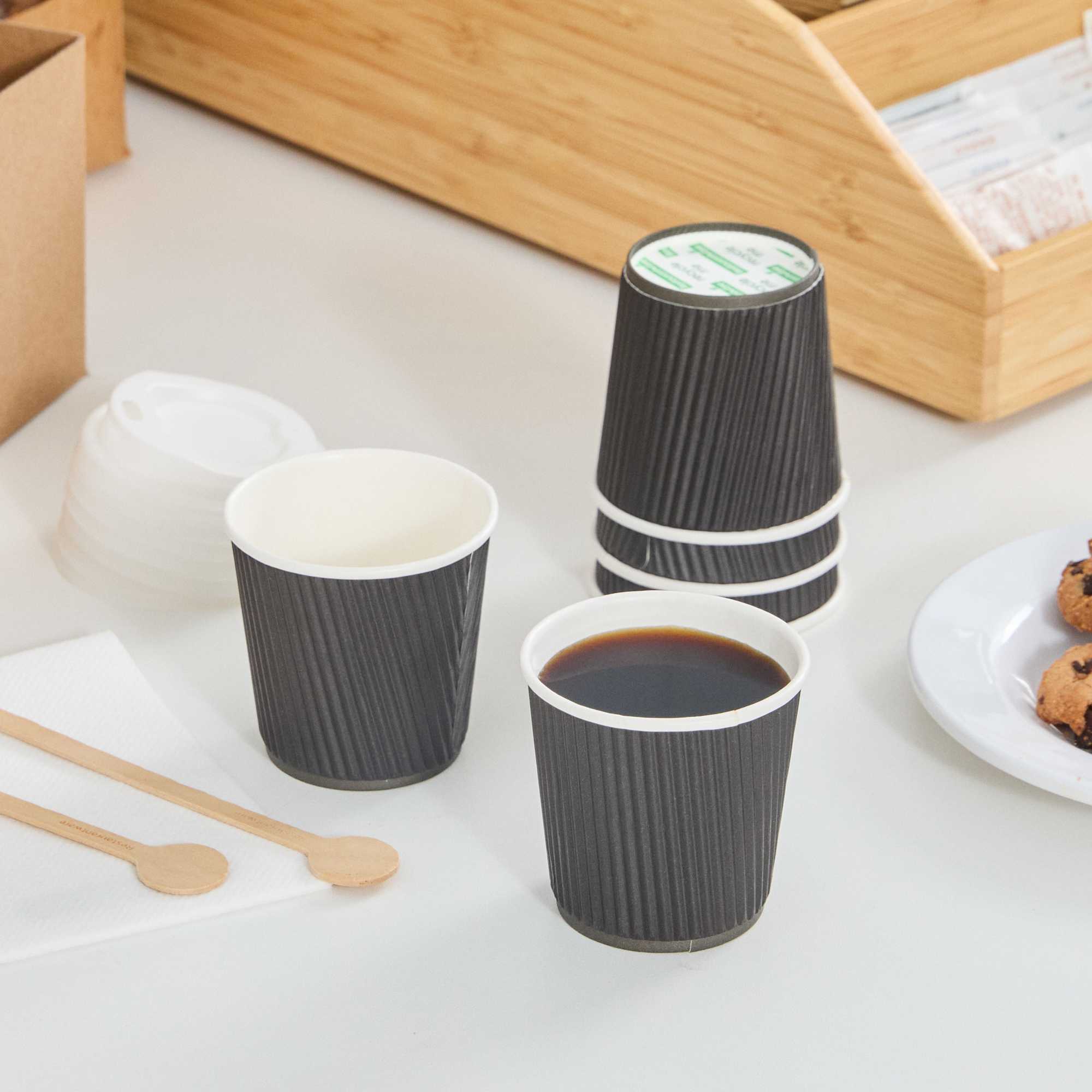 Restpresso 4 oz Black Paper Coffee Cup - Ripple Wall - 2 1/2" x 2 1/2" x 2 1/4" - 500 count box