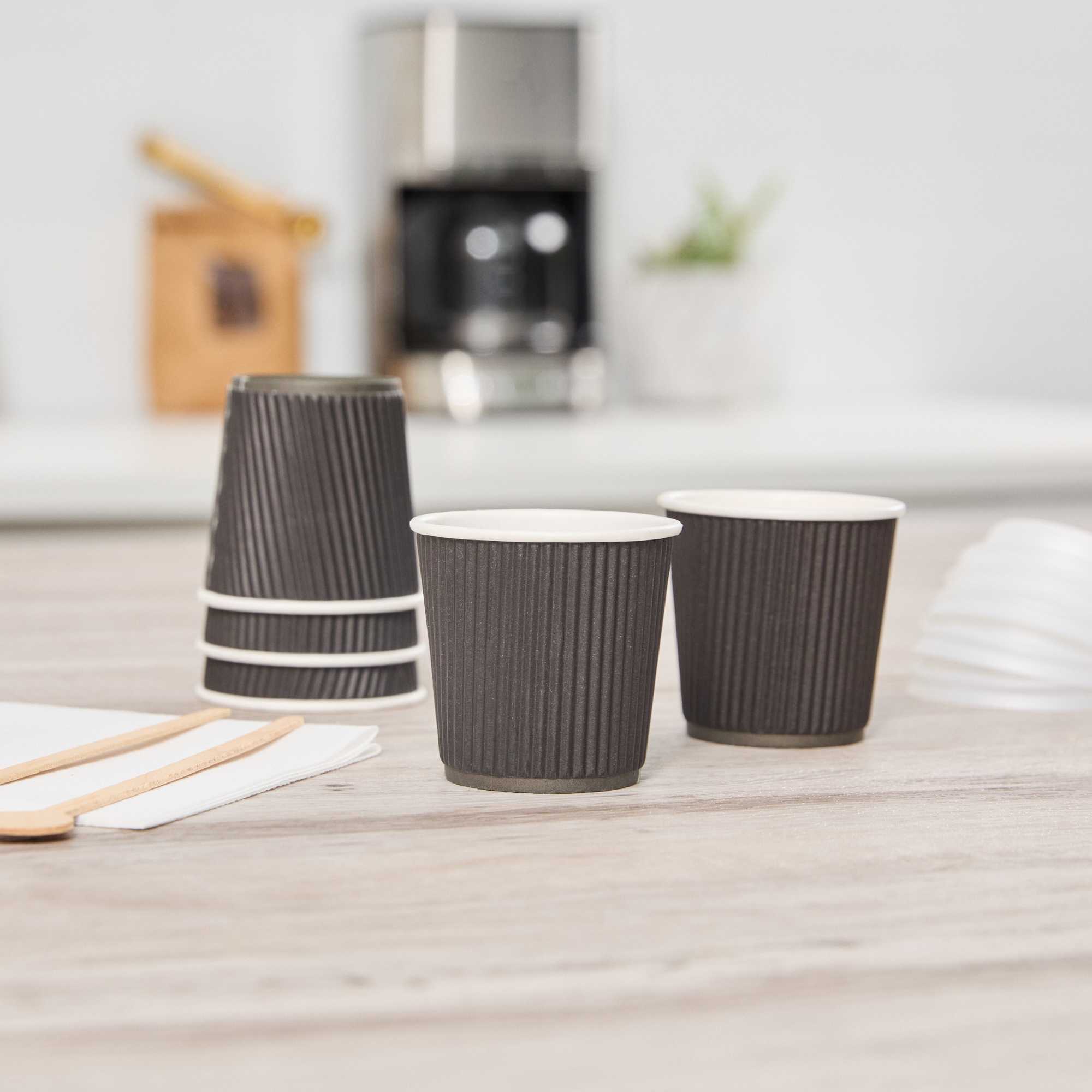 Restpresso 4 oz Black Paper Coffee Cup - Ripple Wall - 2 1/2" x 2 1/2" x 2 1/4" - 500 count box