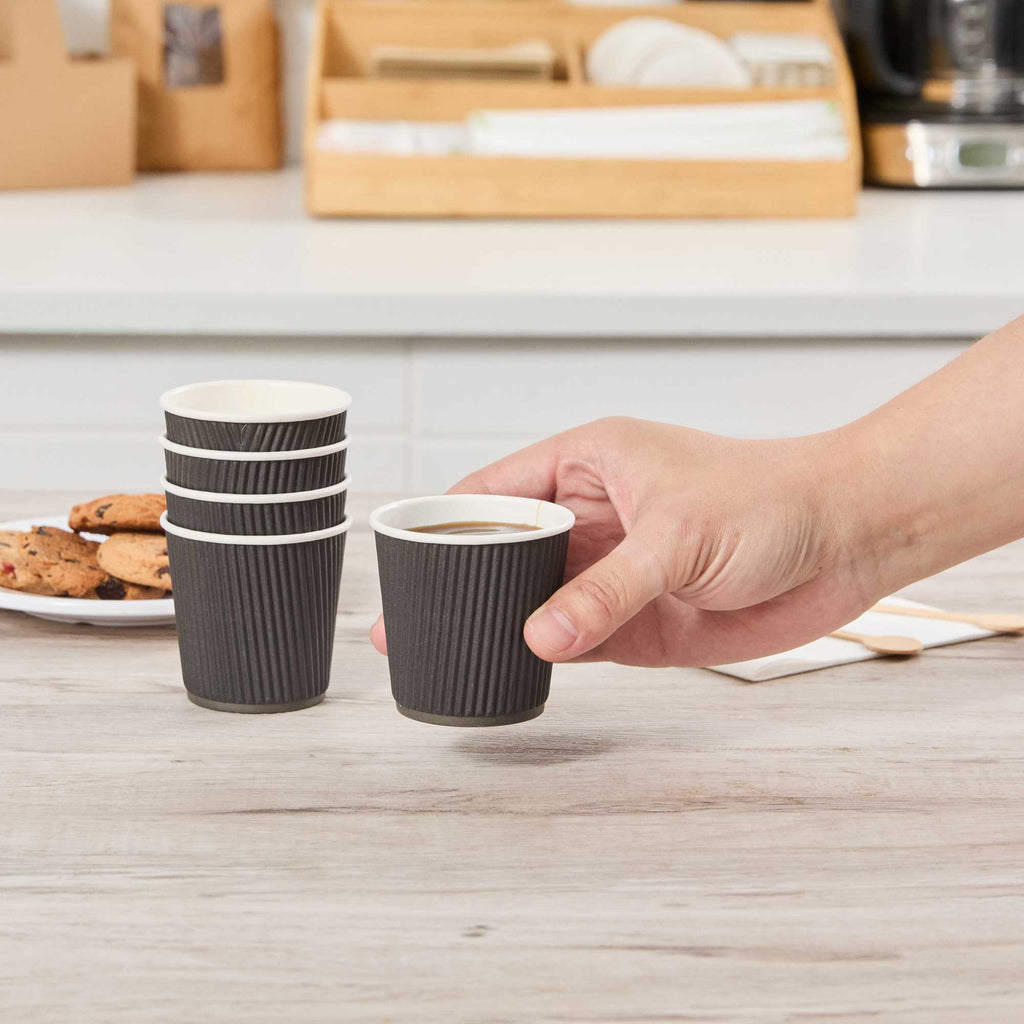 Restpresso 4 oz Black Paper Coffee Cup - Ripple Wall - 2 1/2" x 2 1/2" x 2 1/4" - 500 count box