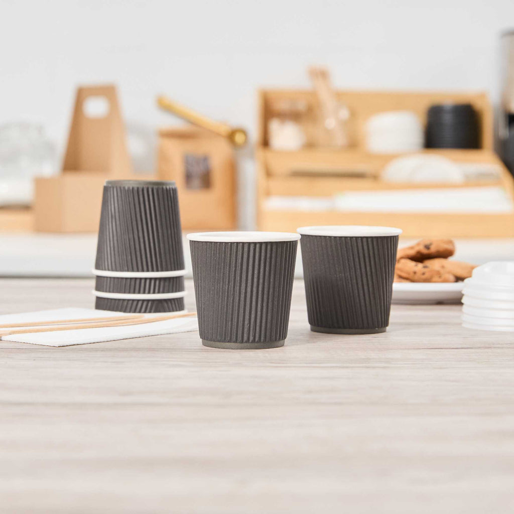 Restpresso 4 oz Black Paper Coffee Cup - Ripple Wall - 2 1/2" x 2 1/2" x 2 1/4" - 500 count box