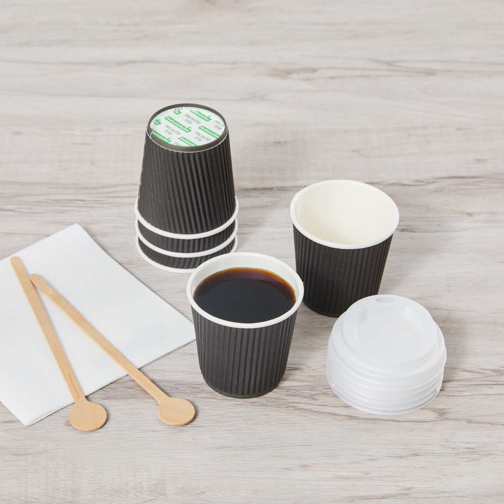 Restpresso 4 oz Black Paper Coffee Cup - Ripple Wall - 2 1/2" x 2 1/2" x 2 1/4" - 500 count box