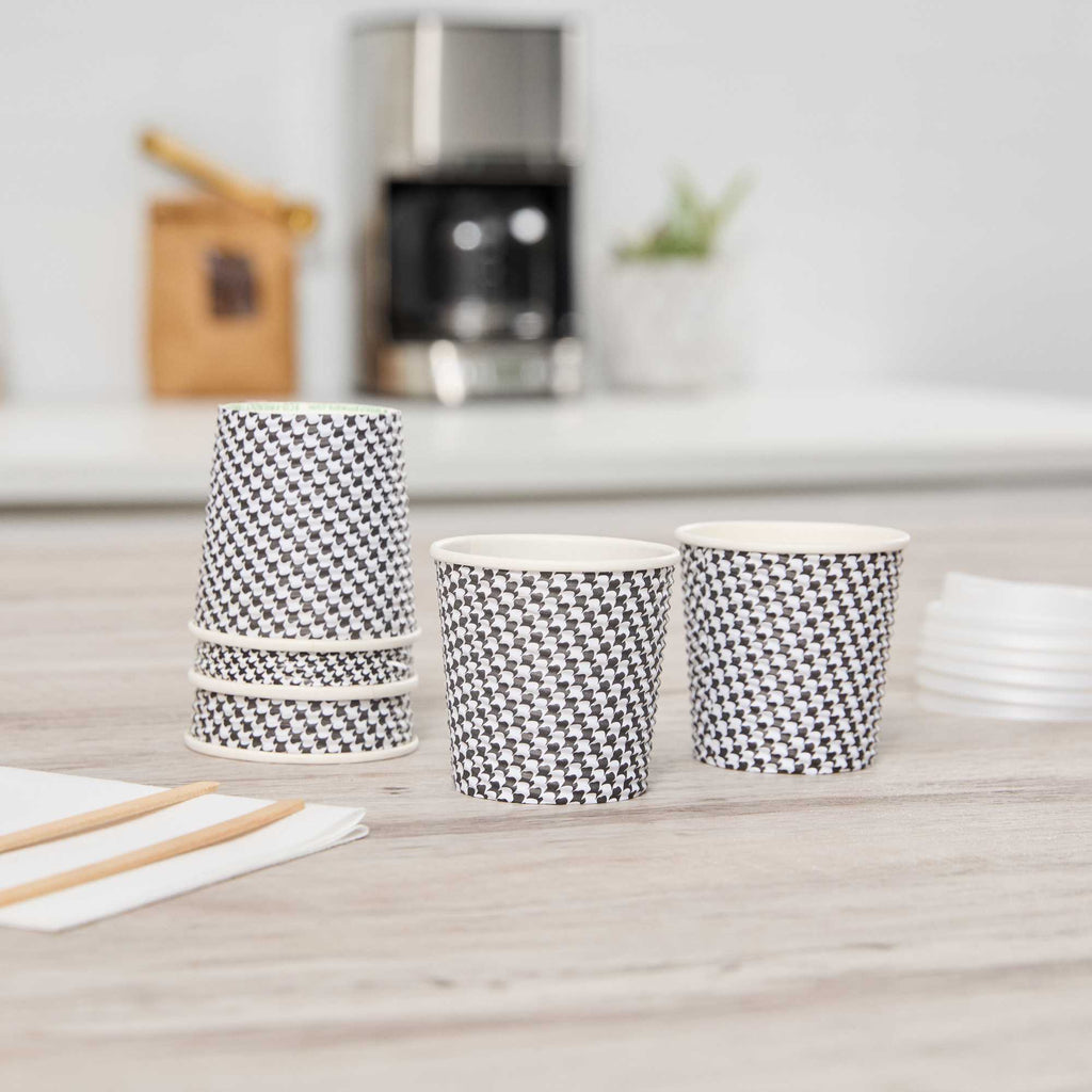 Restpresso 4 oz Houndstooth Paper Coffee Cup - Spiral Wall - 2 1/2" x 2 1/2" x 2 1/4" - 25 count box
