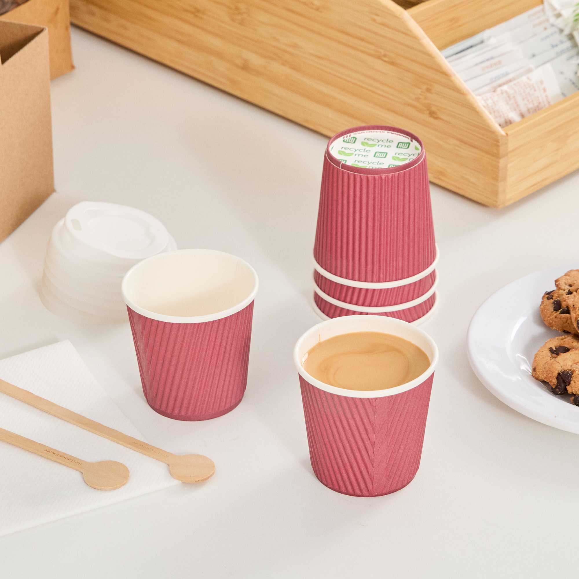 Restpresso 4 oz Crimson Paper Coffee Cup - Ripple Wall - 2 1/2" x 2 1/2" x 2 1/4" - 500 count box