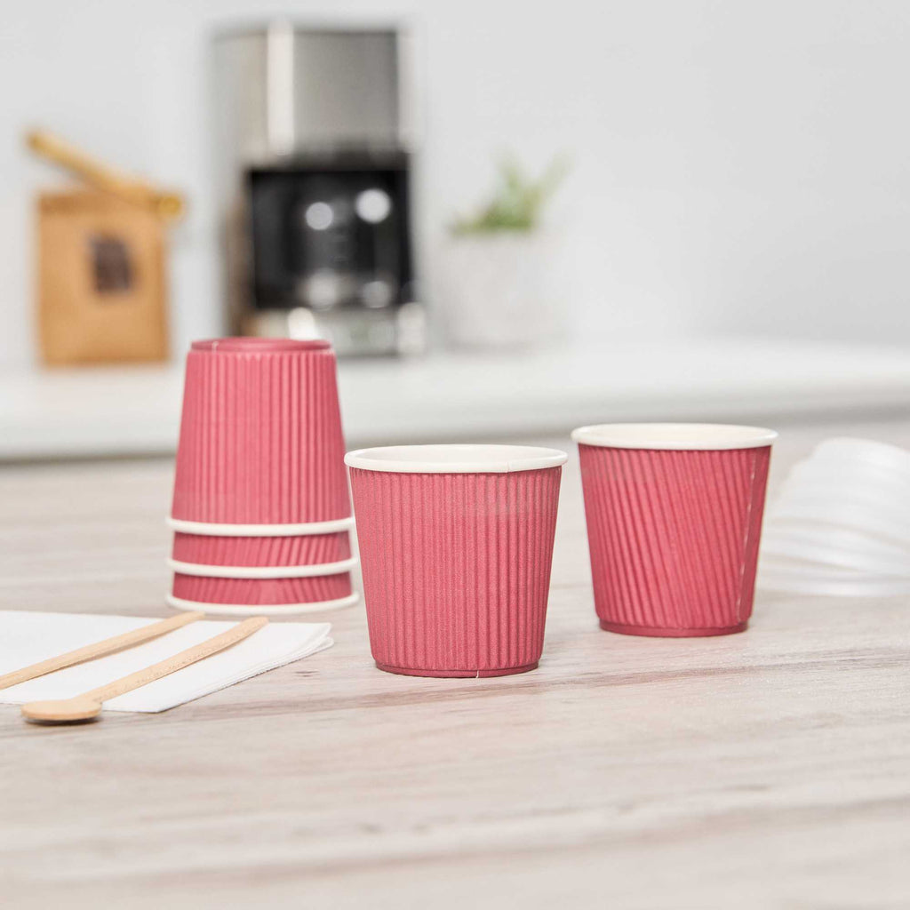 Restpresso 4 oz Crimson Paper Coffee Cup - Ripple Wall - 2 1/2" x 2 1/2" x 2 1/4" - 500 count box