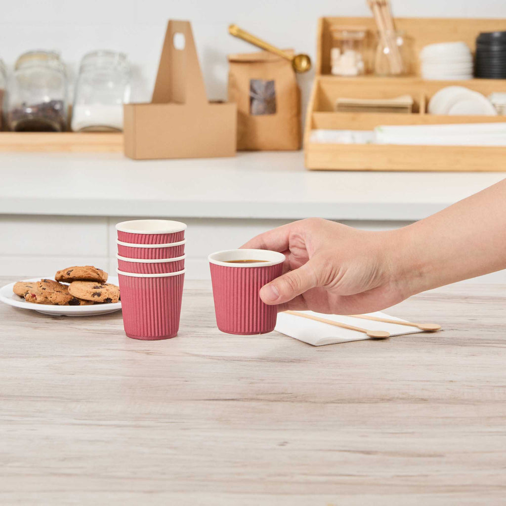 Restpresso 4 oz Crimson Paper Coffee Cup - Ripple Wall - 2 1/2" x 2 1/2" x 2 1/4" - 500 count box