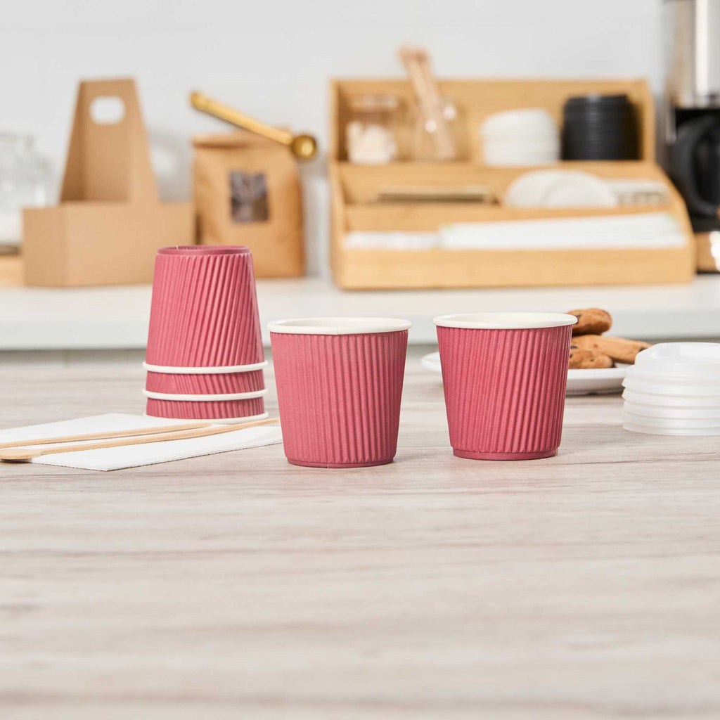 Restpresso 4 oz Crimson Paper Coffee Cup - Ripple Wall - 2 1/2" x 2 1/2" x 2 1/4" - 500 count box