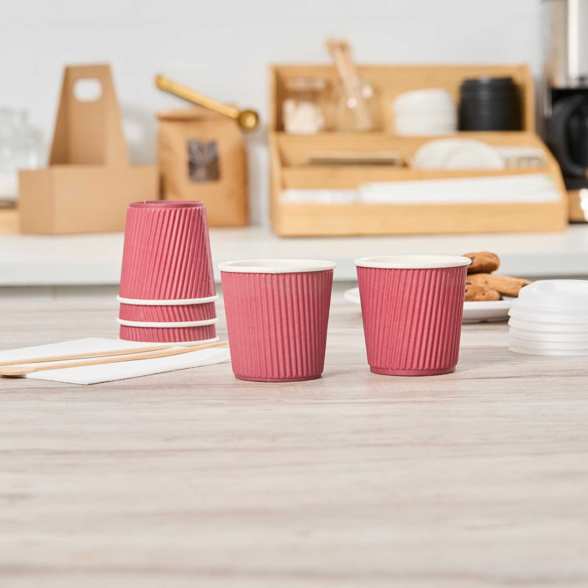 Restpresso 4 oz Crimson Paper Coffee Cup - Ripple Wall - 2 1/2" x 2 1/2" x 2 1/4" - 500 count box