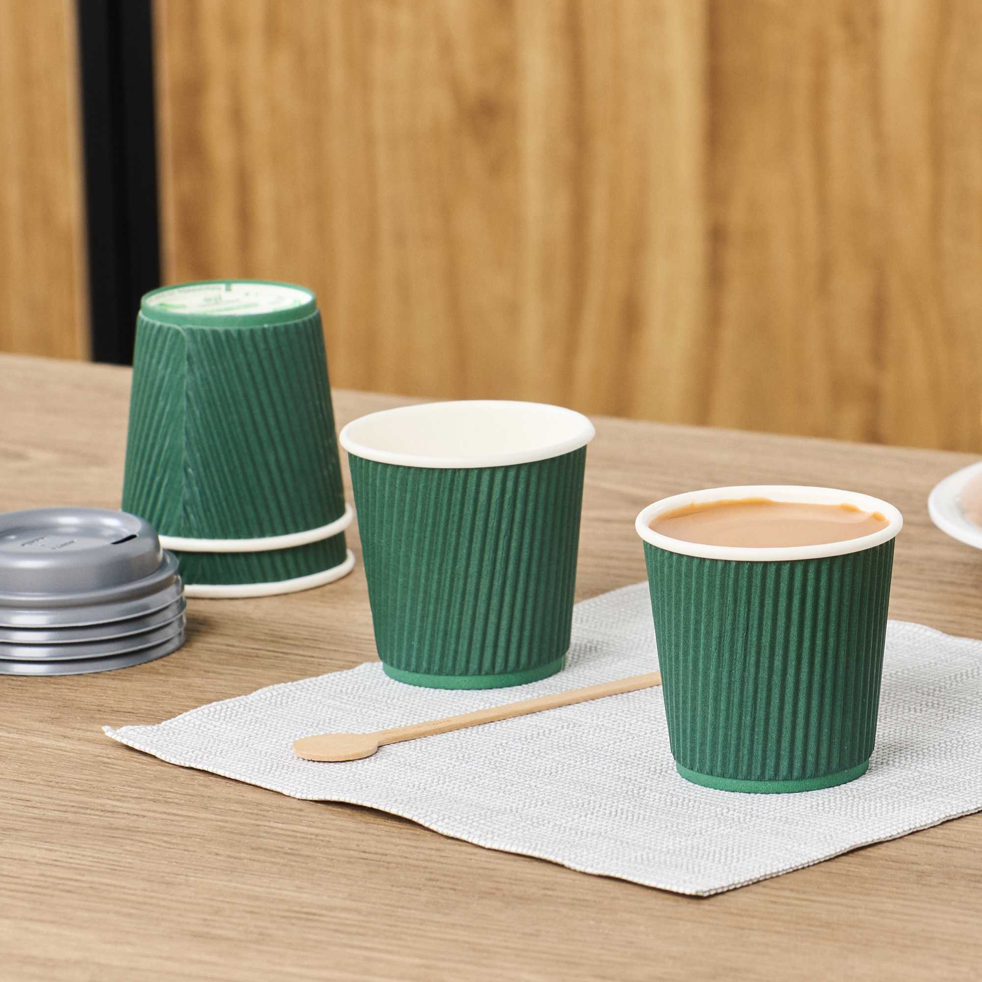 Restpresso 4 oz Forest Green Paper Coffee Cup - Ripple Wall - 2 1/2" x 2 1/2" x 2 1/4" - 500 count box
