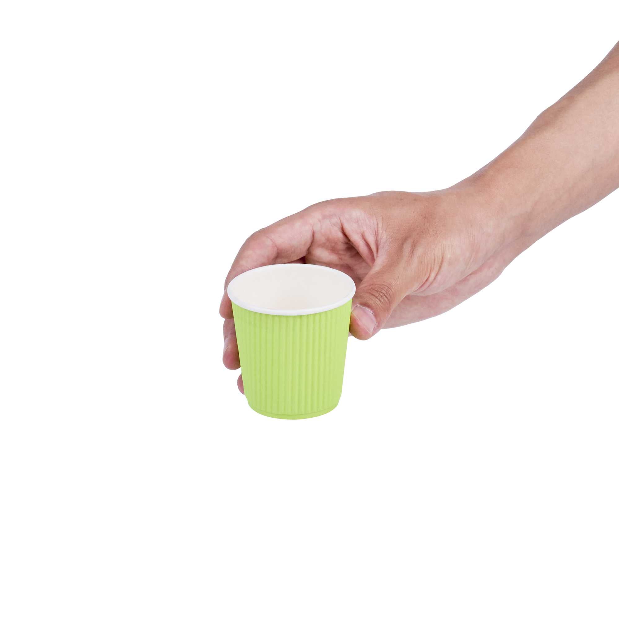 Restpresso 4 oz Eco Green Paper Coffee Cup - Ripple Wall - 2 1/2" x 2 1/2" x 2 1/4" - 25 count box