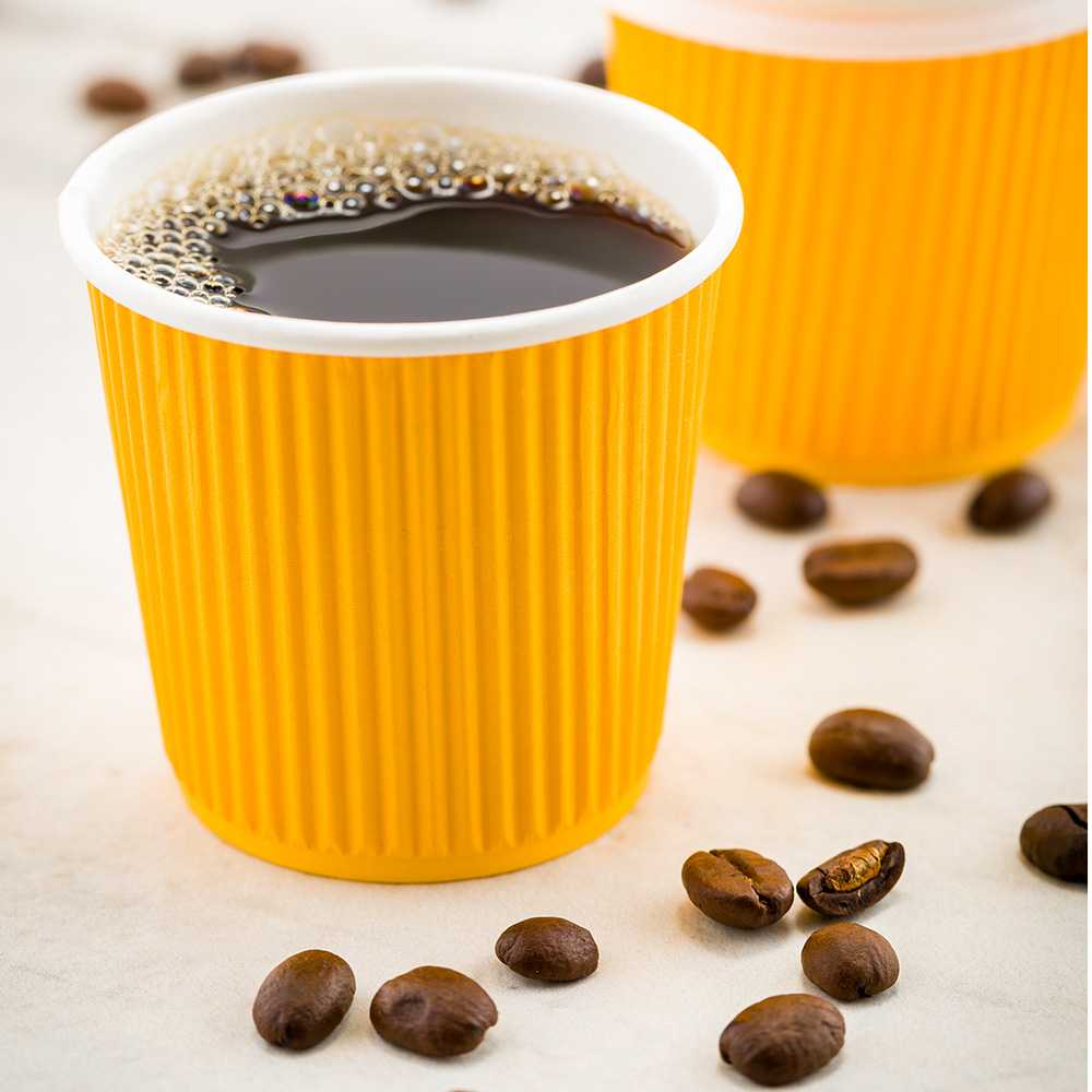Restpresso 4 oz Yellow Paper Coffee Cup - Ripple Wall - 2 1/2" x 2 1/2" x 2 1/4" - 500 count box