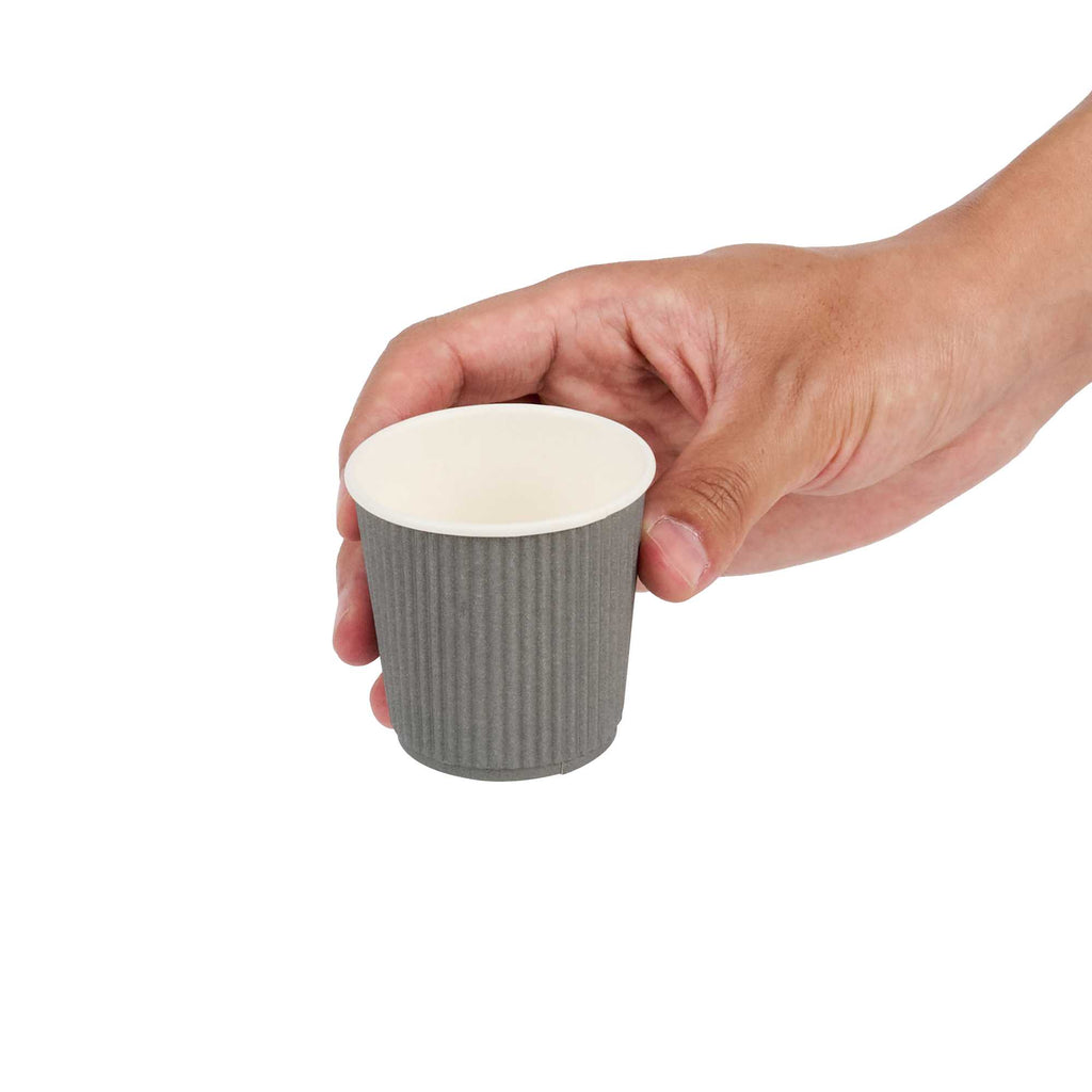 Restpresso 4 oz Gray Paper Coffee Cup - Ripple Wall - 2 1/2" x 2 1/2" x 2 1/4" - 25 count box