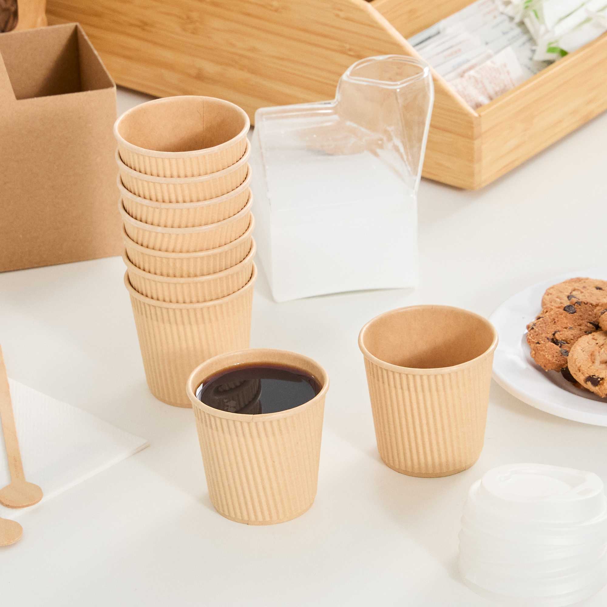 Restpresso 4 oz Kraft Paper Coffee Cup - Ripple Wall - 2 1/2" x 2 1/2" x 2 1/4" - 25 count box