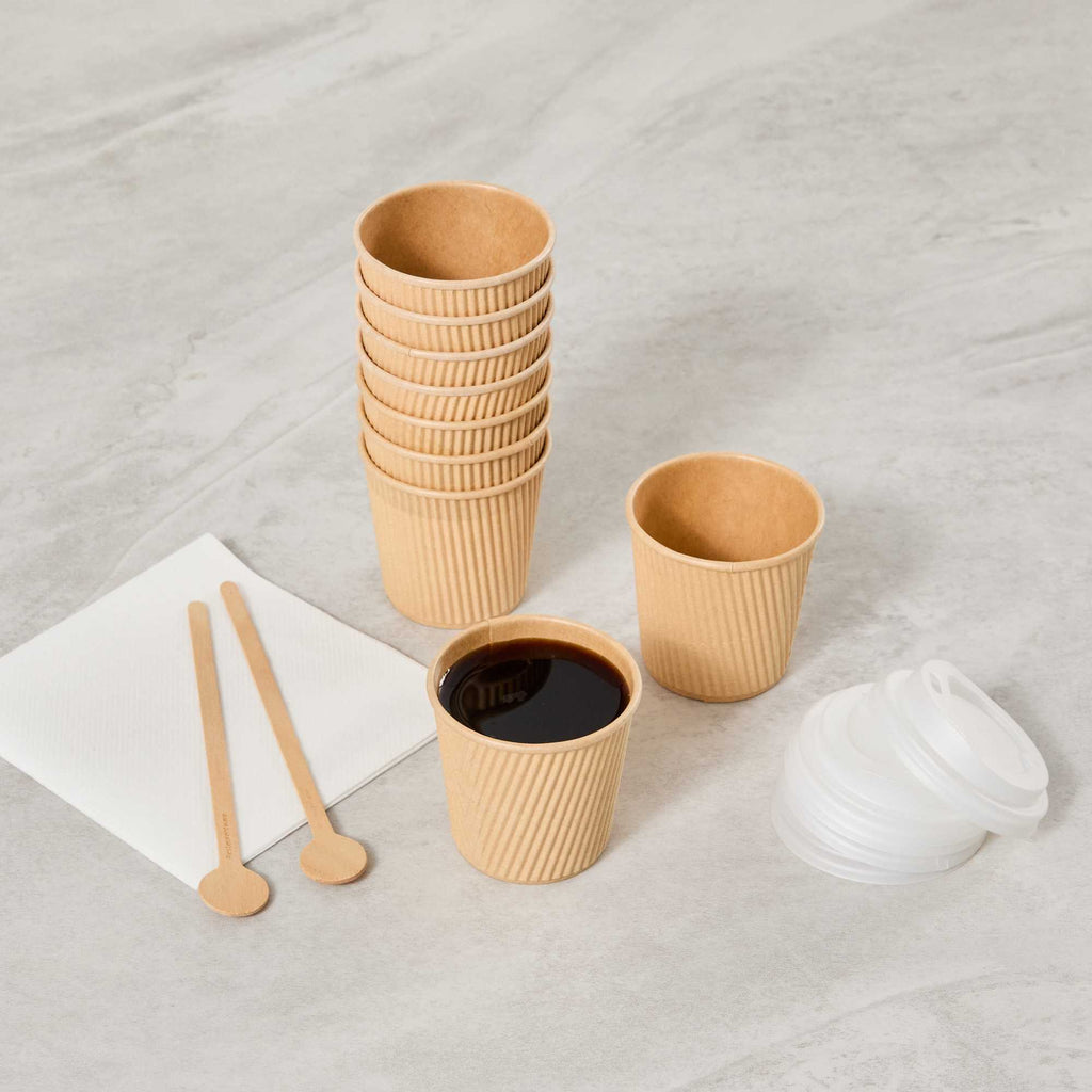 Restpresso 4 oz Kraft Paper Coffee Cup - Ripple Wall - 2 1/2" x 2 1/2" x 2 1/4" - 500 count box