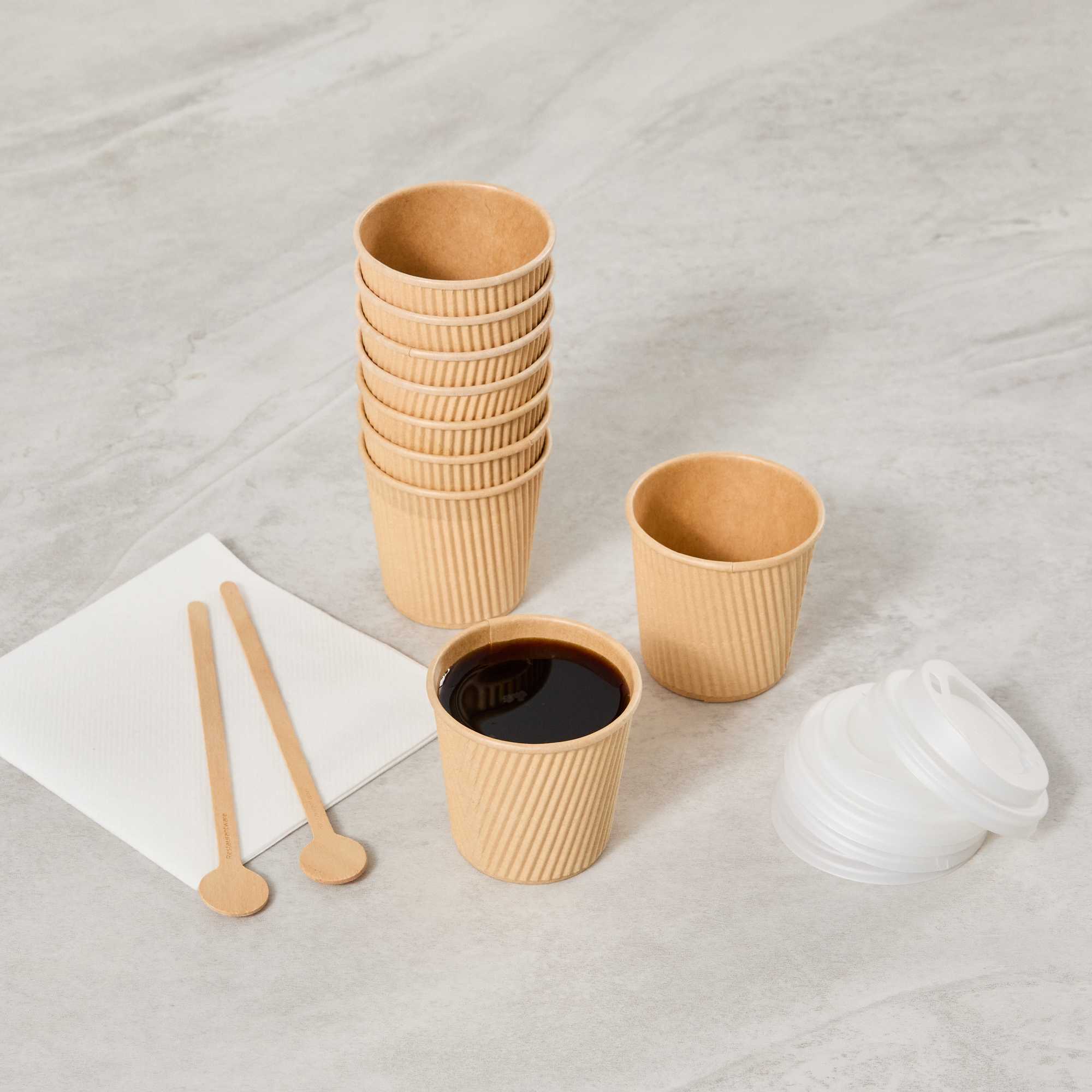 Restpresso 4 oz Kraft Paper Coffee Cup - Ripple Wall - 2 1/2" x 2 1/2" x 2 1/4" - 500 count box