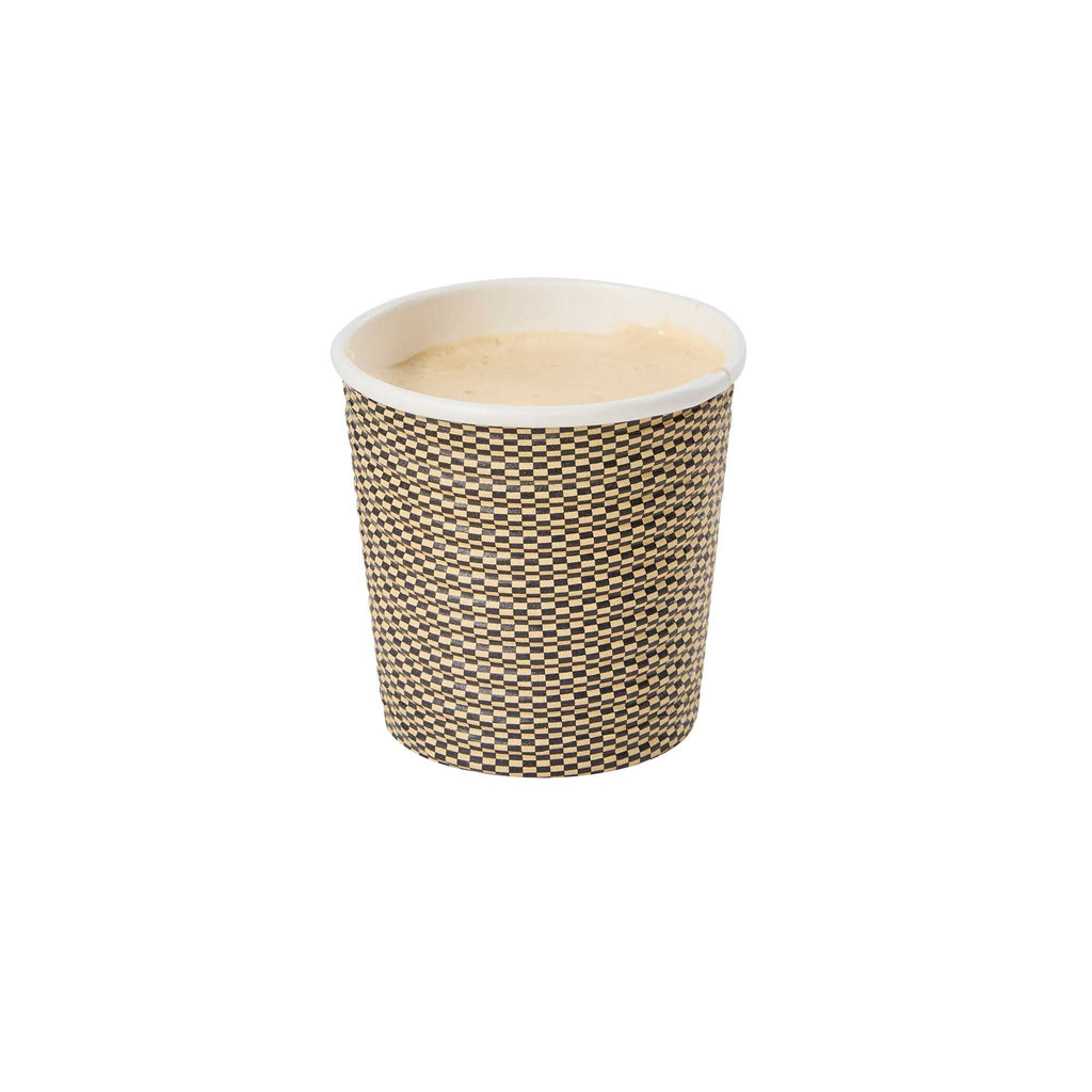 Restpresso 4 oz Mocha Pin Check Paper Coffee Cup - Spiral Wall - 2 1/2" x 2 1/2" x 2 1/4" - 25 count box