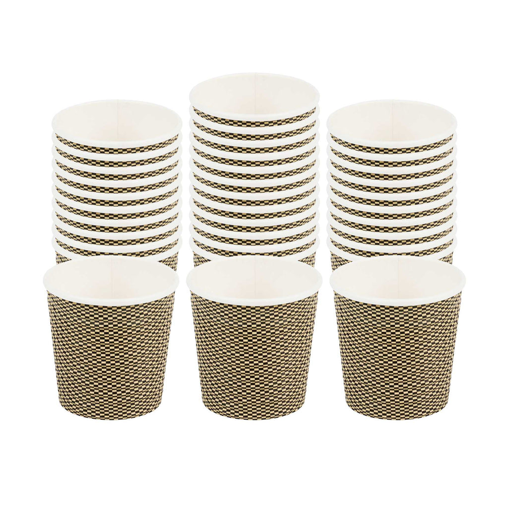 Restpresso 4 oz Mocha Pin Check Paper Coffee Cup - Spiral Wall - 2 1/2" x 2 1/2" x 2 1/4" - 25 count box