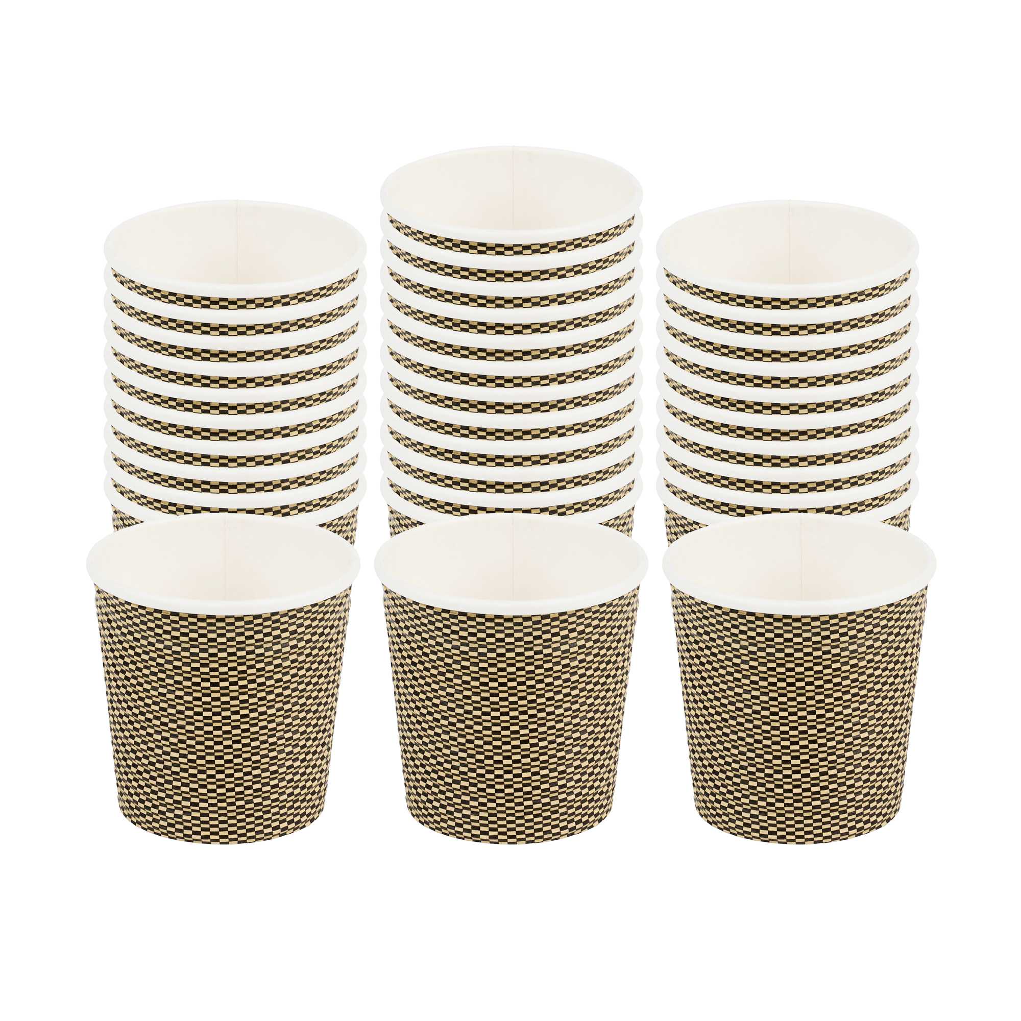 Restpresso 4 oz Mocha Pin Check Paper Coffee Cup - Spiral Wall - 2 1/2" x 2 1/2" x 2 1/4" - 25 count box