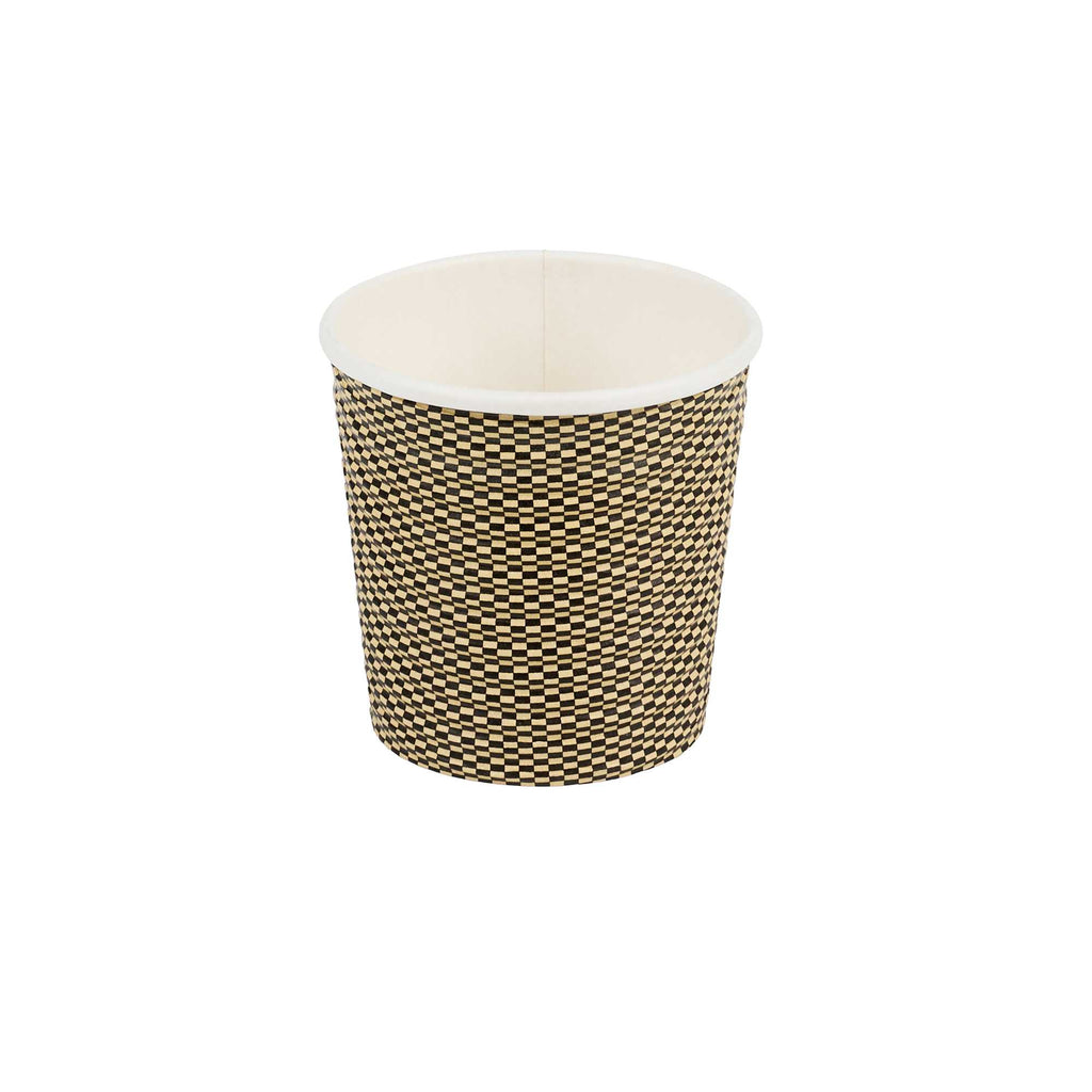 Restpresso 4 oz Mocha Pin Check Paper Coffee Cup - Spiral Wall - 2 1/2" x 2 1/2" x 2 1/4" - 25 count box