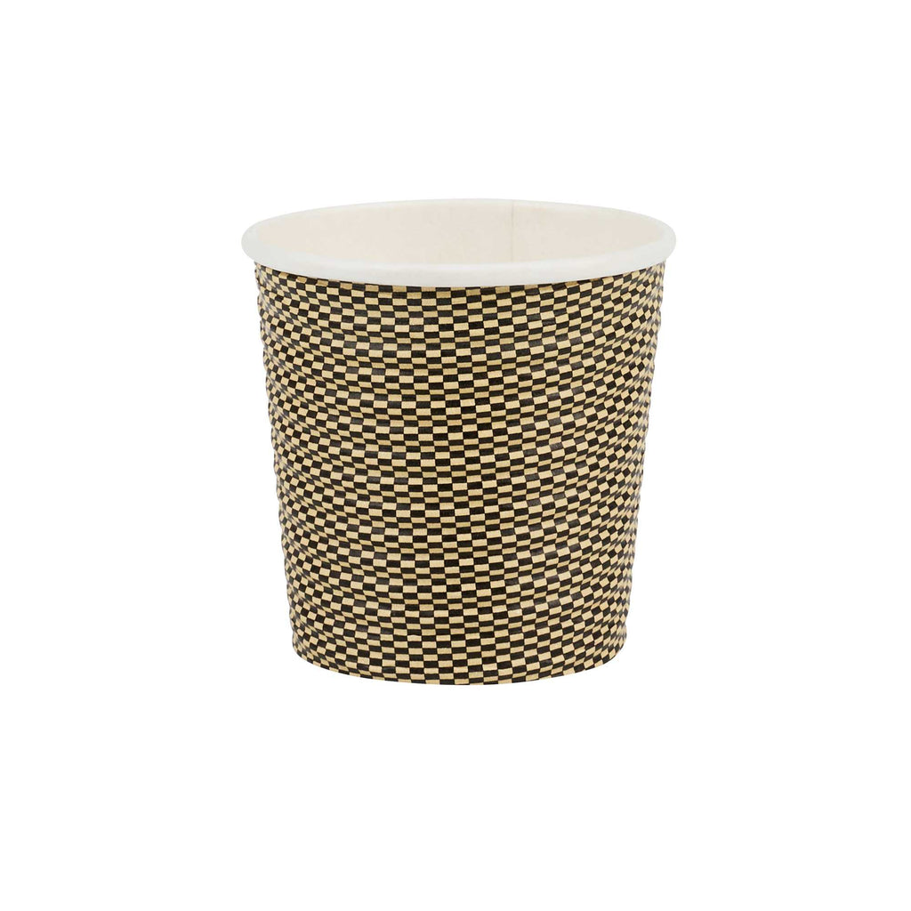 Restpresso 4 oz Mocha Pin Check Paper Coffee Cup - Spiral Wall - 2 1/2" x 2 1/2" x 2 1/4" - 25 count box