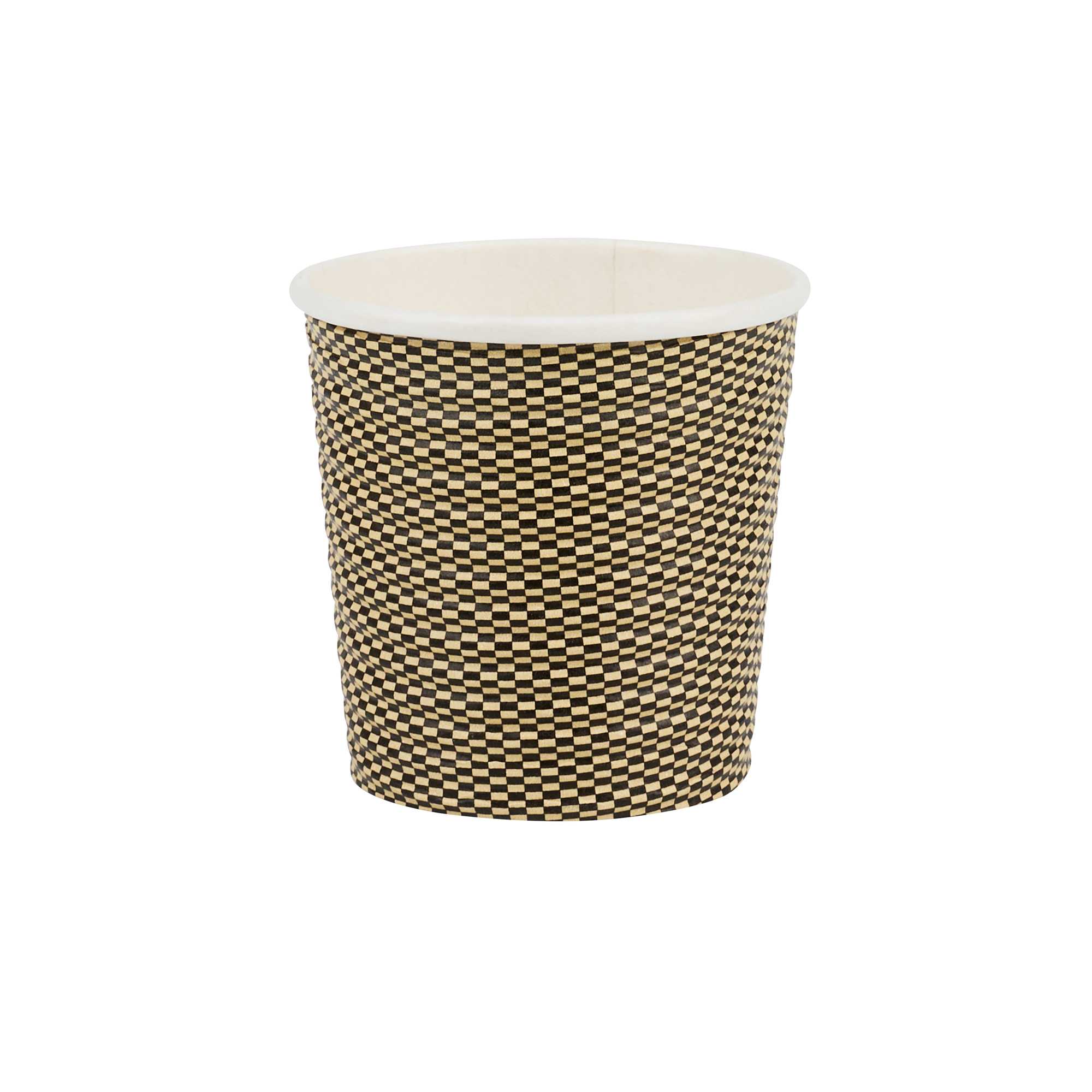 Restpresso 4 oz Mocha Pin Check Paper Coffee Cup - Spiral Wall - 2 1/2" x 2 1/2" x 2 1/4" - 25 count box