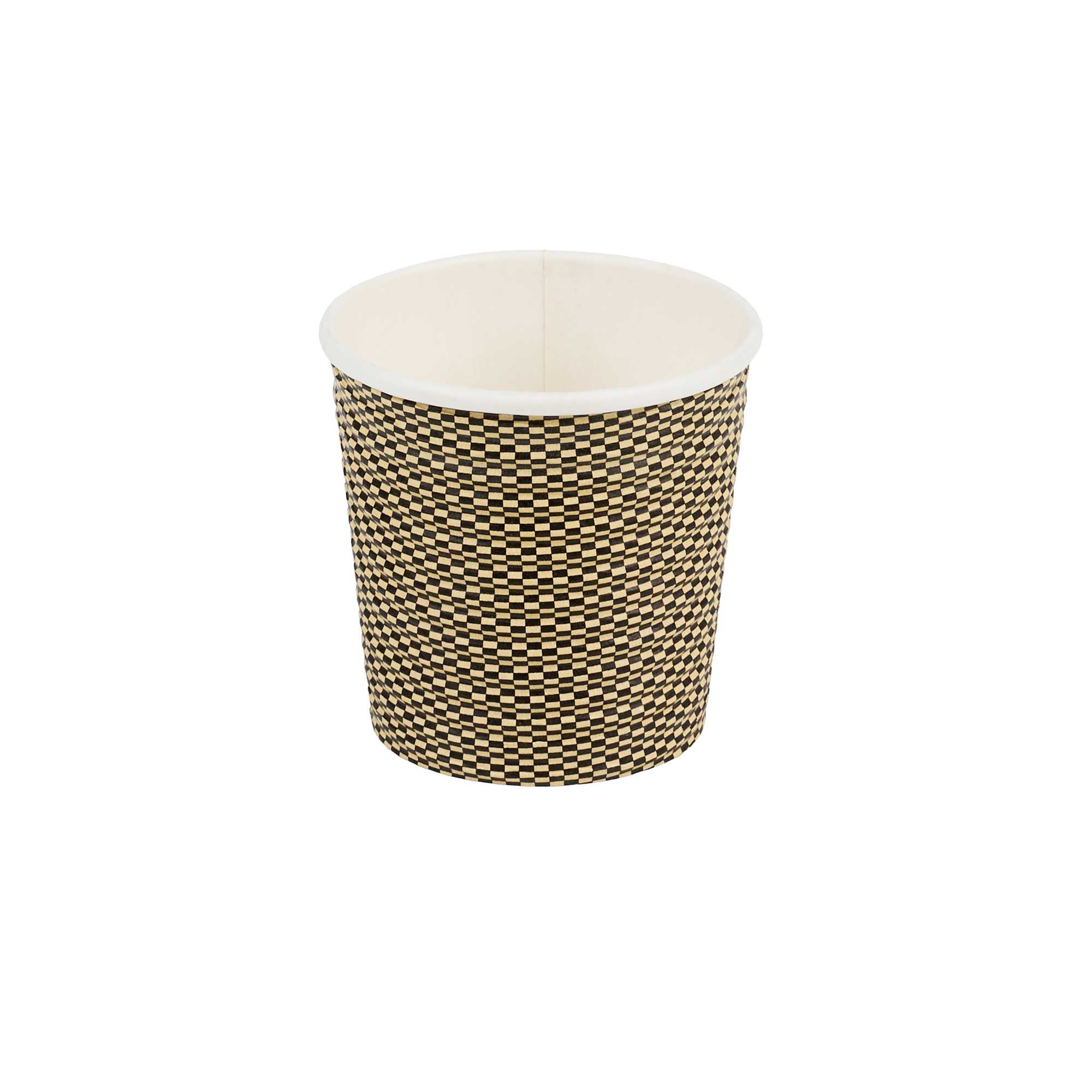 Restpresso 4 oz Mocha Pin Check Paper Coffee Cup - Spiral Wall - 2 1/2" x 2 1/2" x 2 1/4" - 500 count box
