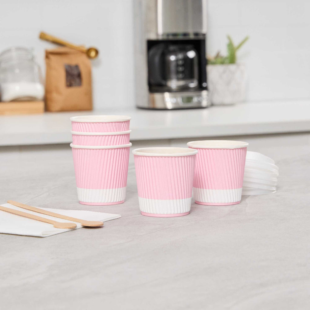 Restpresso 4 oz Light Pink Paper Coffee Cup - Ripple Wall - 2 1/2" x 2 1/2" x 2 1/4" - 25 count box