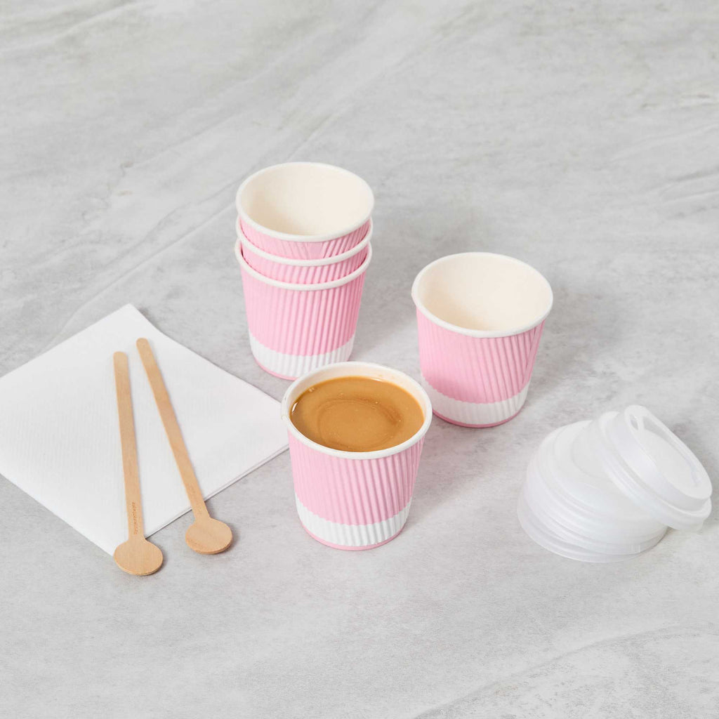 Restpresso 4 oz Light Pink Paper Coffee Cup - Ripple Wall - 2 1/2" x 2 1/2" x 2 1/4" - 25 count box
