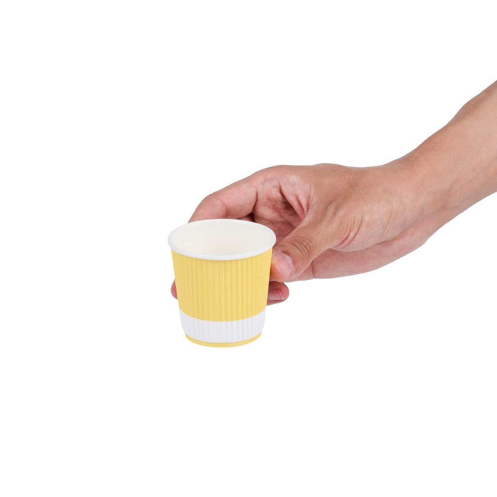 Restpresso 4 oz Light Yellow Paper Coffee Cup - Ripple Wall - 2 1/2" x 2 1/2" x 2 1/4" - 25 count box