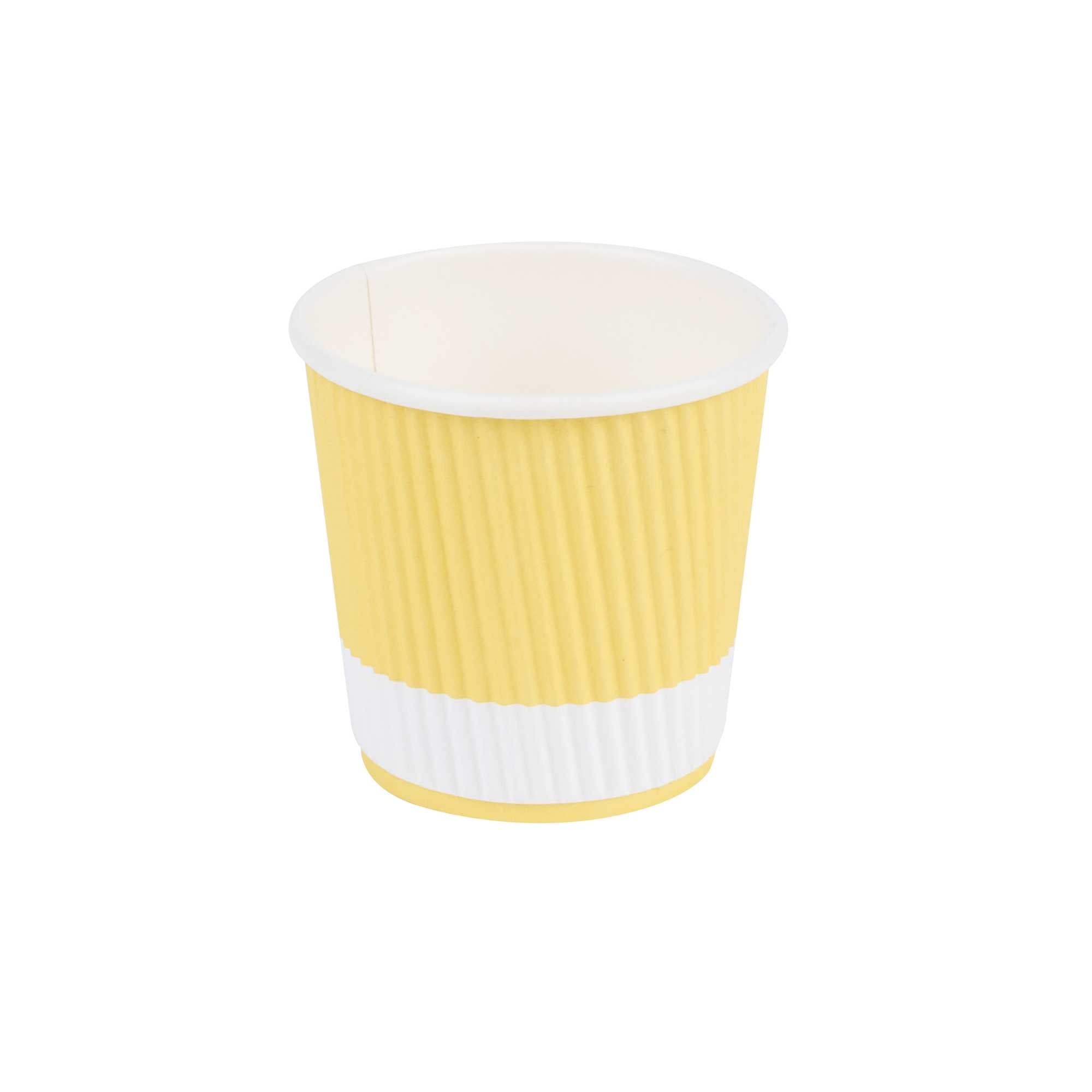 Restpresso 4 oz Light Yellow Paper Coffee Cup - Ripple Wall - 2 1/2" x 2 1/2" x 2 1/4" - 25 count box