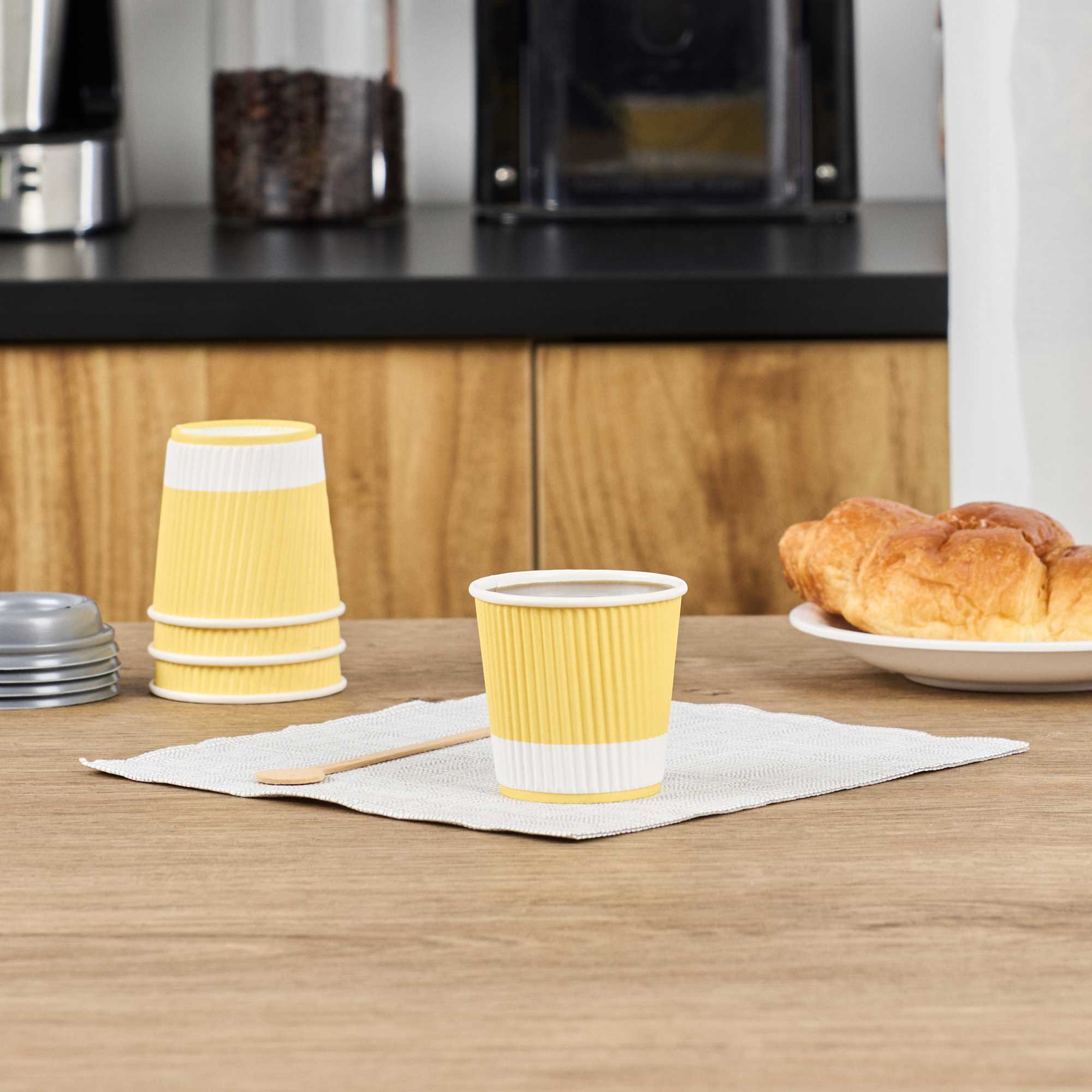 Restpresso 4 oz Light Yellow Paper Coffee Cup - Ripple Wall - 2 1/2" x 2 1/2" x 2 1/4" - 25 count box