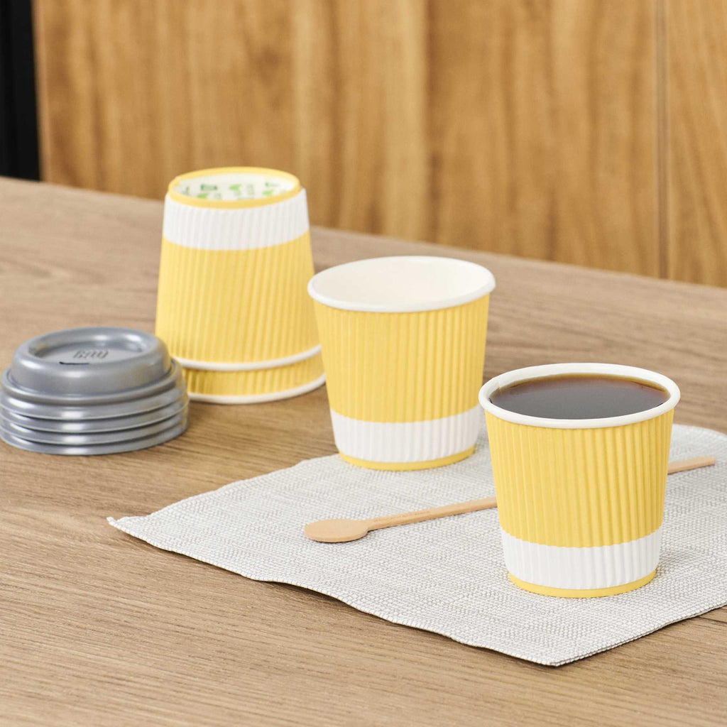 Restpresso 4 oz Light Yellow Paper Coffee Cup - Ripple Wall - 2 1/2" x 2 1/2" x 2 1/4" - 500 count box