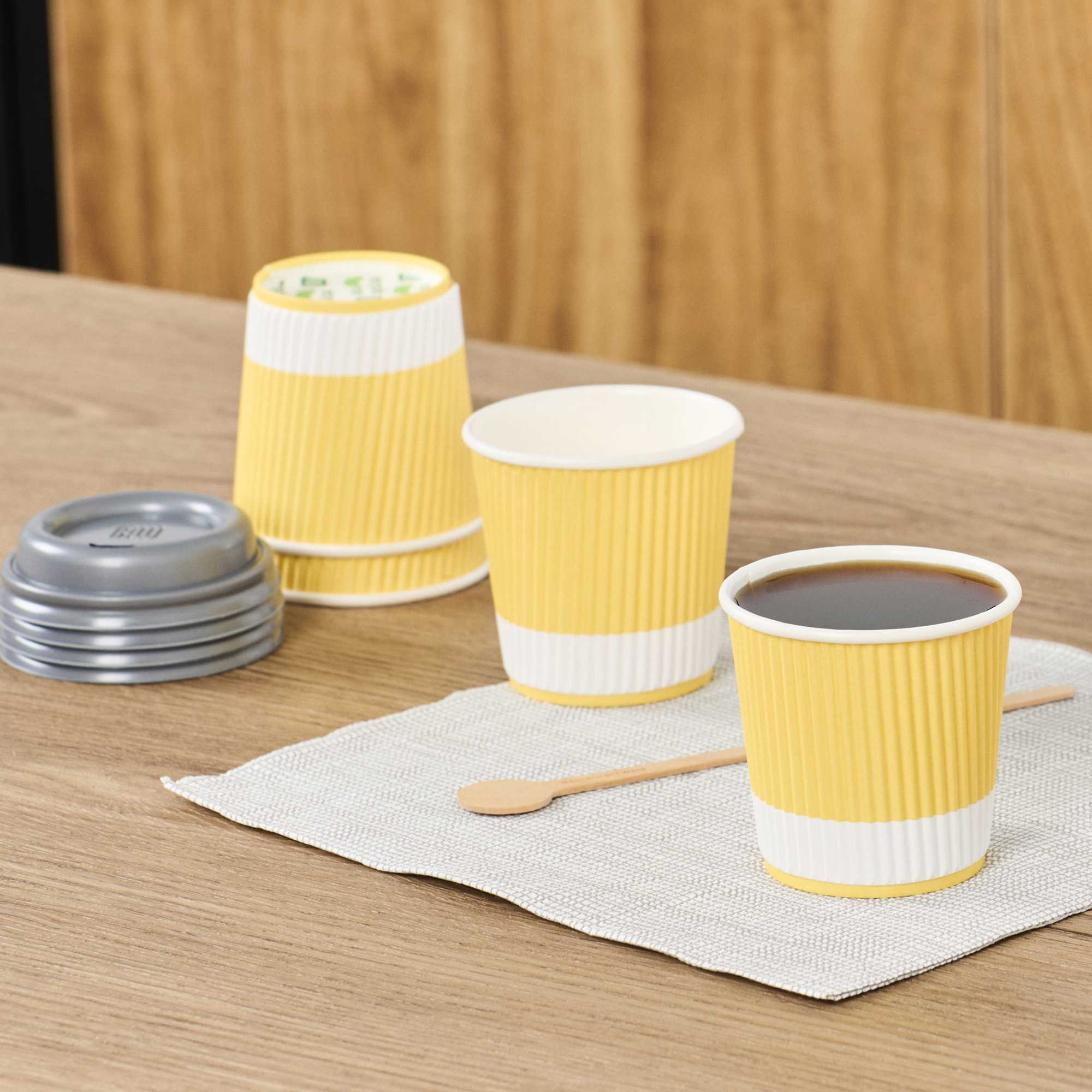 Restpresso 4 oz Light Yellow Paper Coffee Cup - Ripple Wall - 2 1/2" x 2 1/2" x 2 1/4" - 500 count box