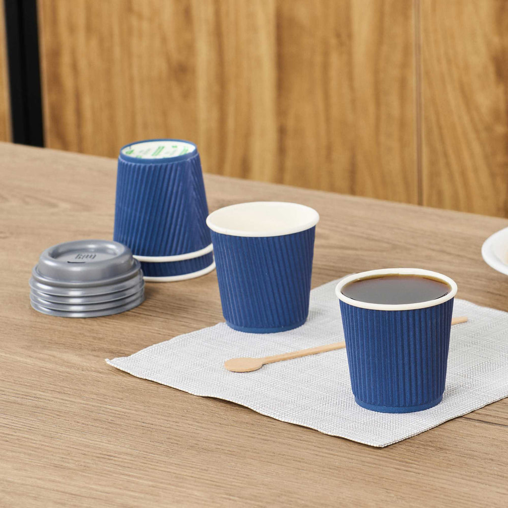 Restpresso 4 oz Midnight Blue Paper Coffee Cup - Ripple Wall - 2 1/2" x 2 1/2" x 2 1/4" - 25 count box