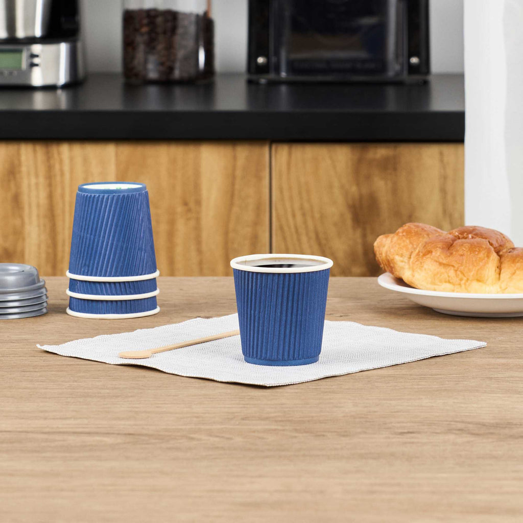 Restpresso 4 oz Midnight Blue Paper Coffee Cup - Ripple Wall - 2 1/2" x 2 1/2" x 2 1/4" - 25 count box