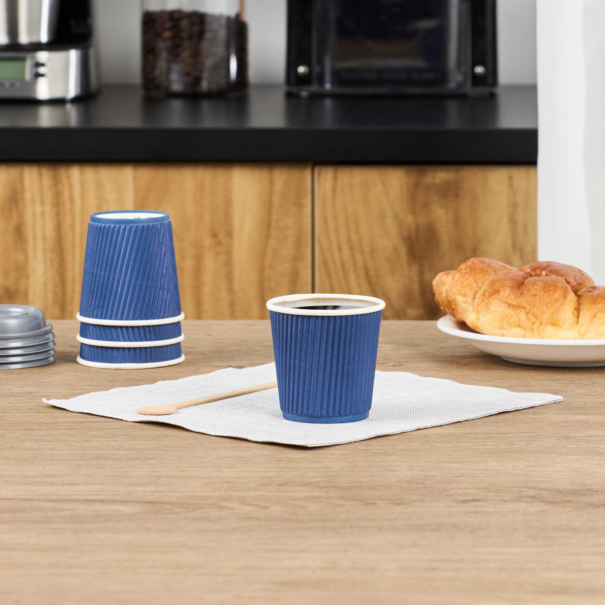 Restpresso 4 oz Midnight Blue Paper Coffee Cup - Ripple Wall - 2 1/2" x 2 1/2" x 2 1/4" - 25 count box