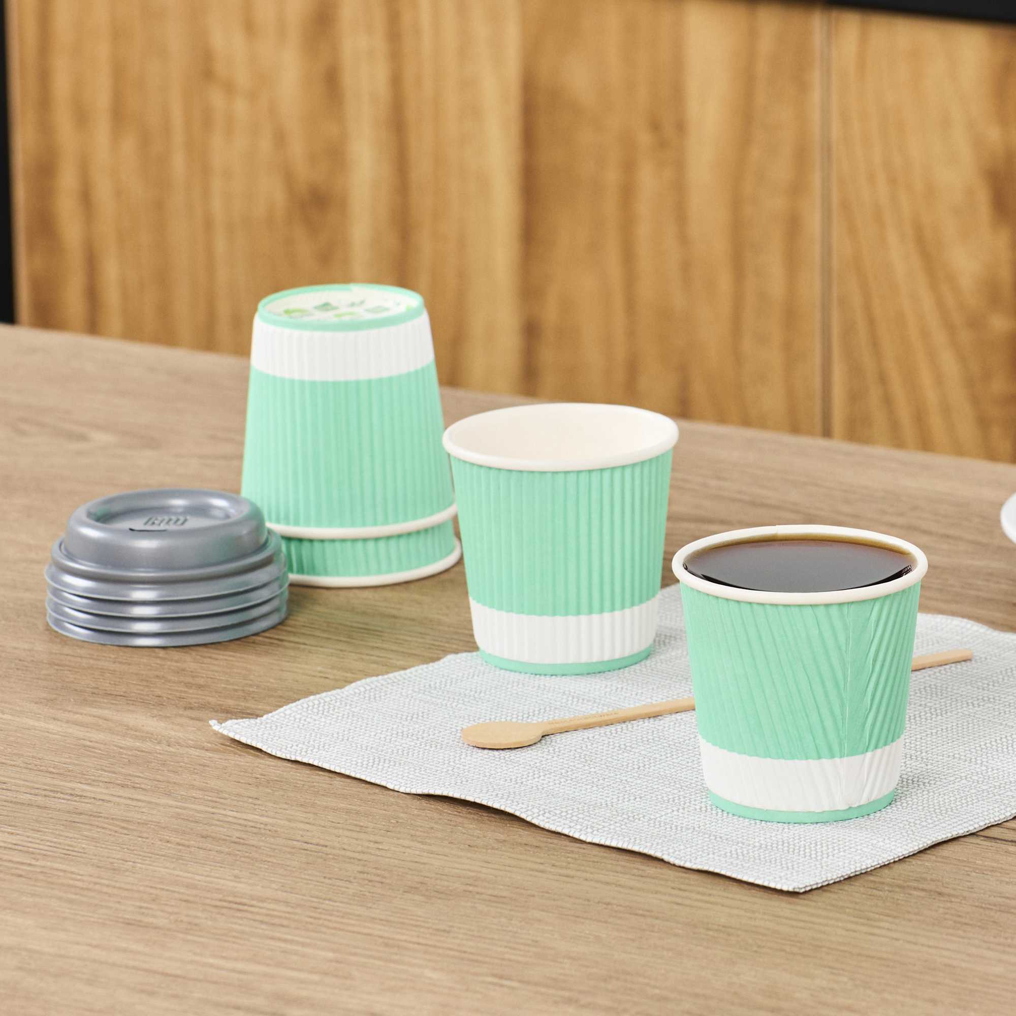 Restpresso 4 oz Light Green Paper Coffee Cup - Ripple Wall - 2 1/2" x 2 1/2" x 2 1/4" - 25 count box